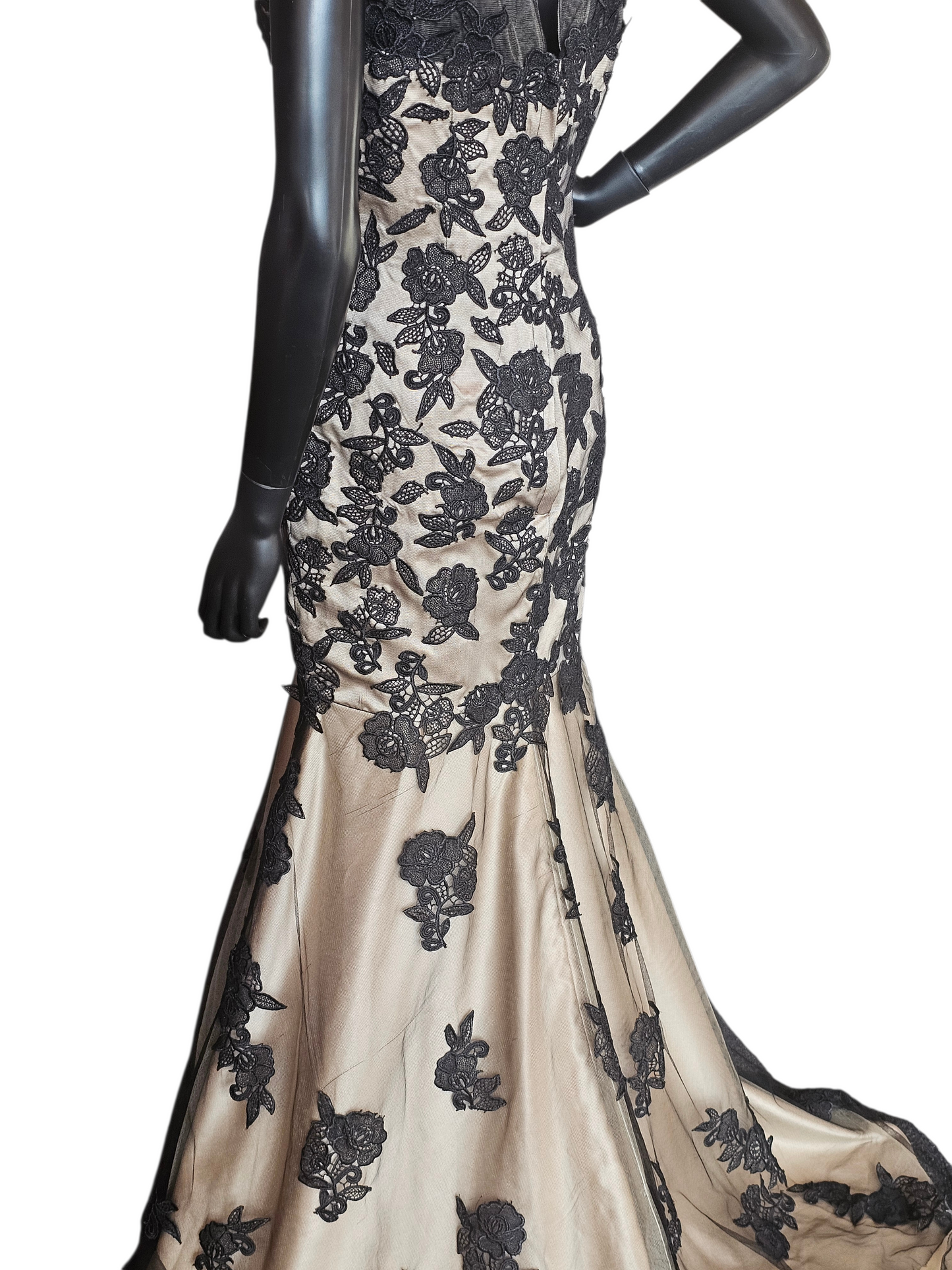 Black/Gold Lace Fitted Formal Dress