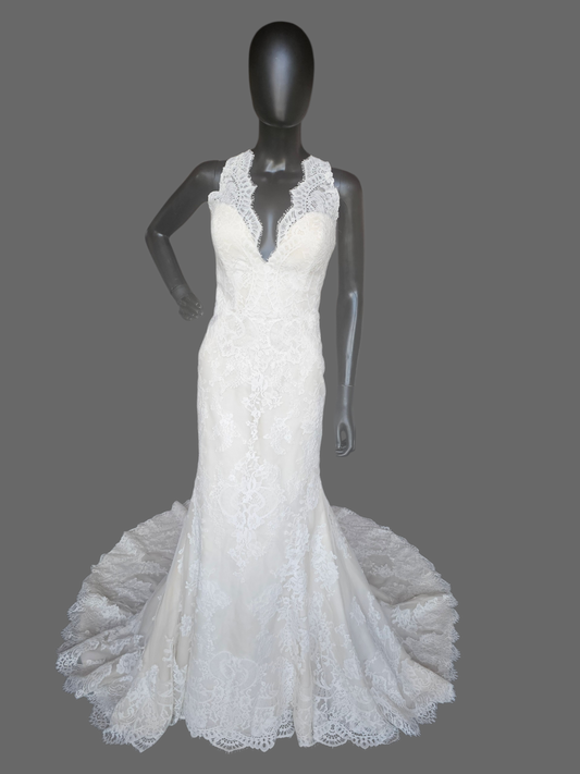 Nude/Ivory Full Lace Racerback V-Neck Fit/Flare Wedding Gown - St. Patrick