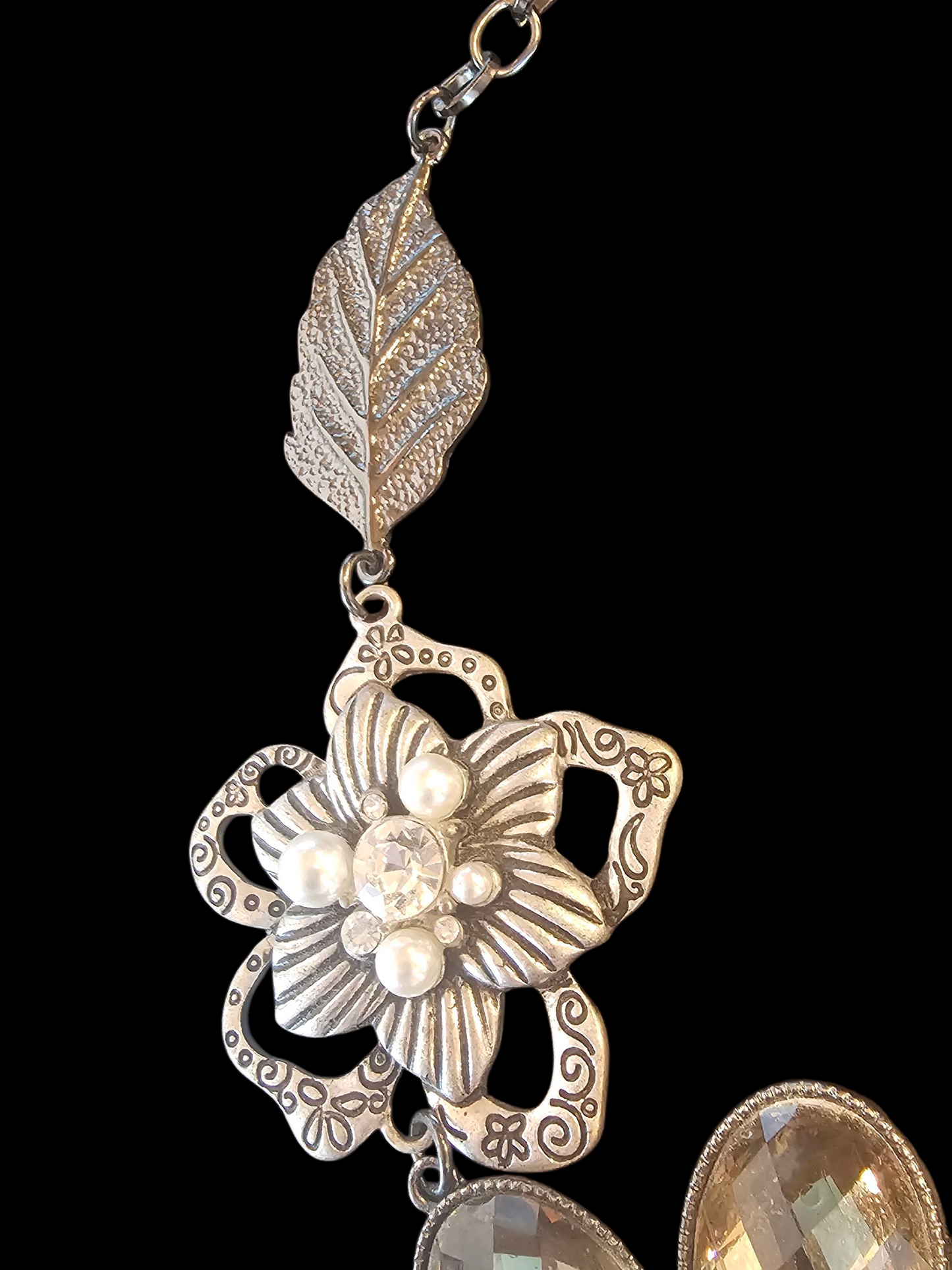 Large Black/Silver Floral Necklace