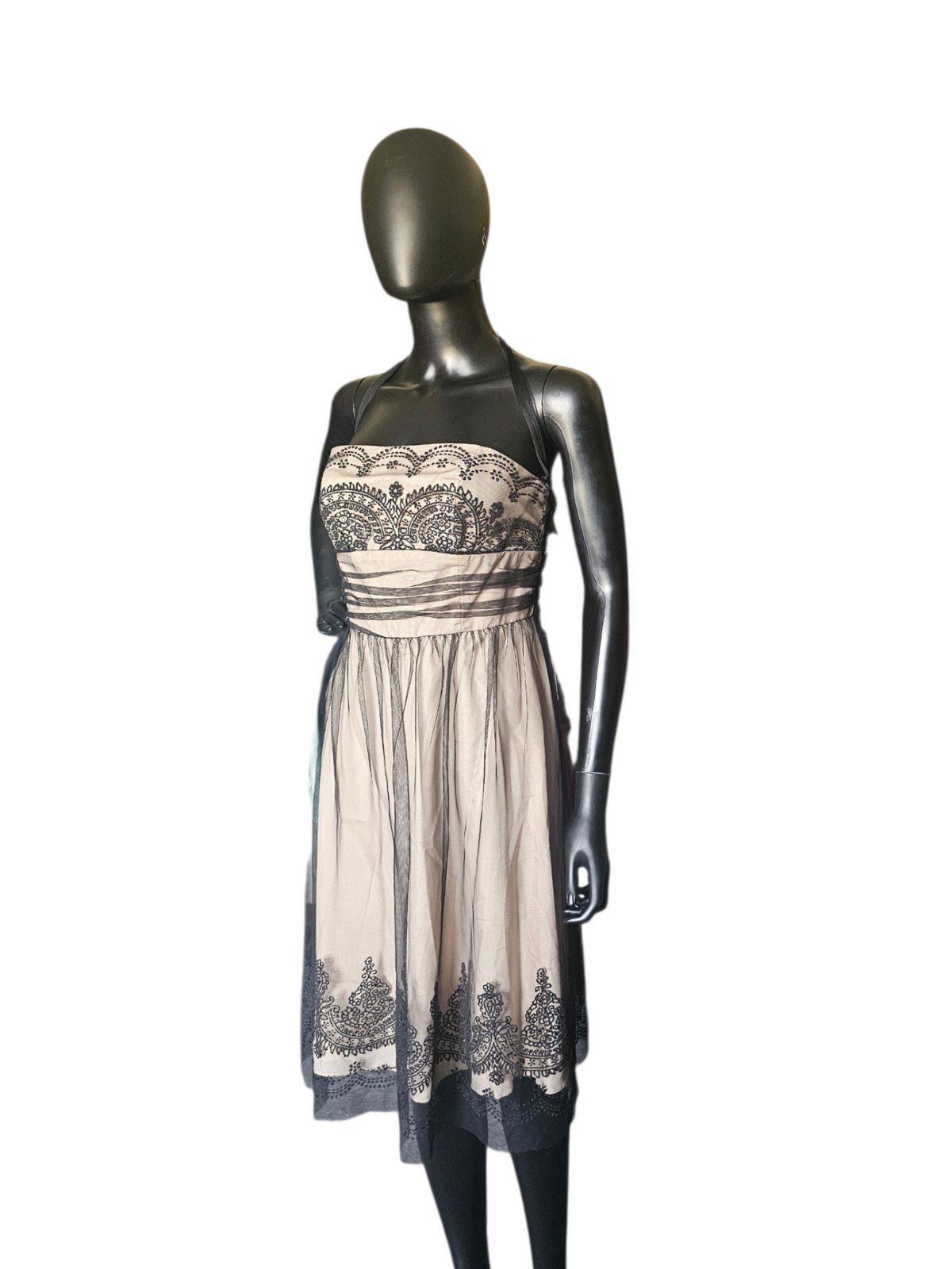 Black/Nude Lace Embroidered Knee Length Homecoming Dress- Davids