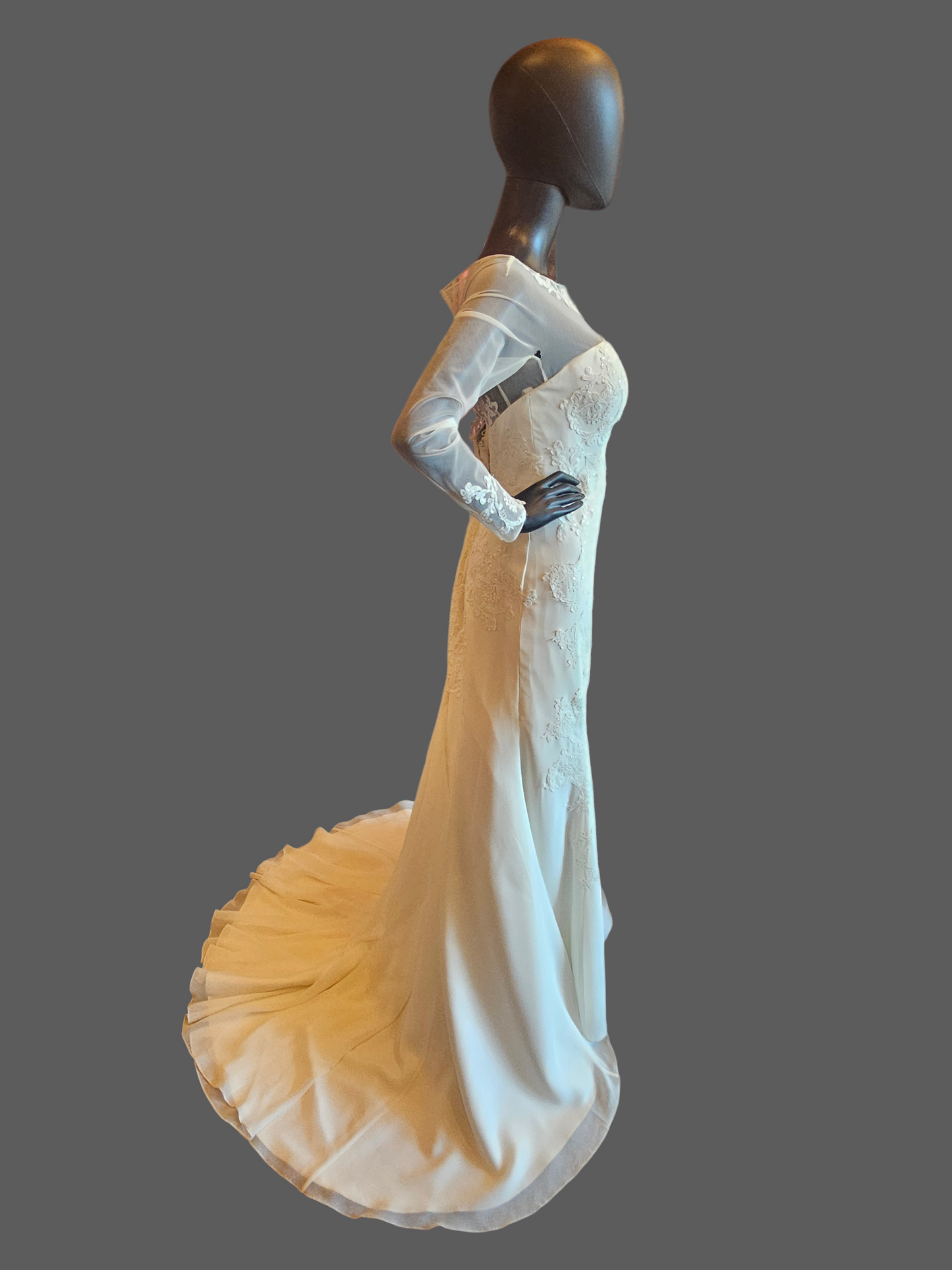 Ivory Fit/Flare Long Sleeve Wedding Gown - Davids Bridal NWT