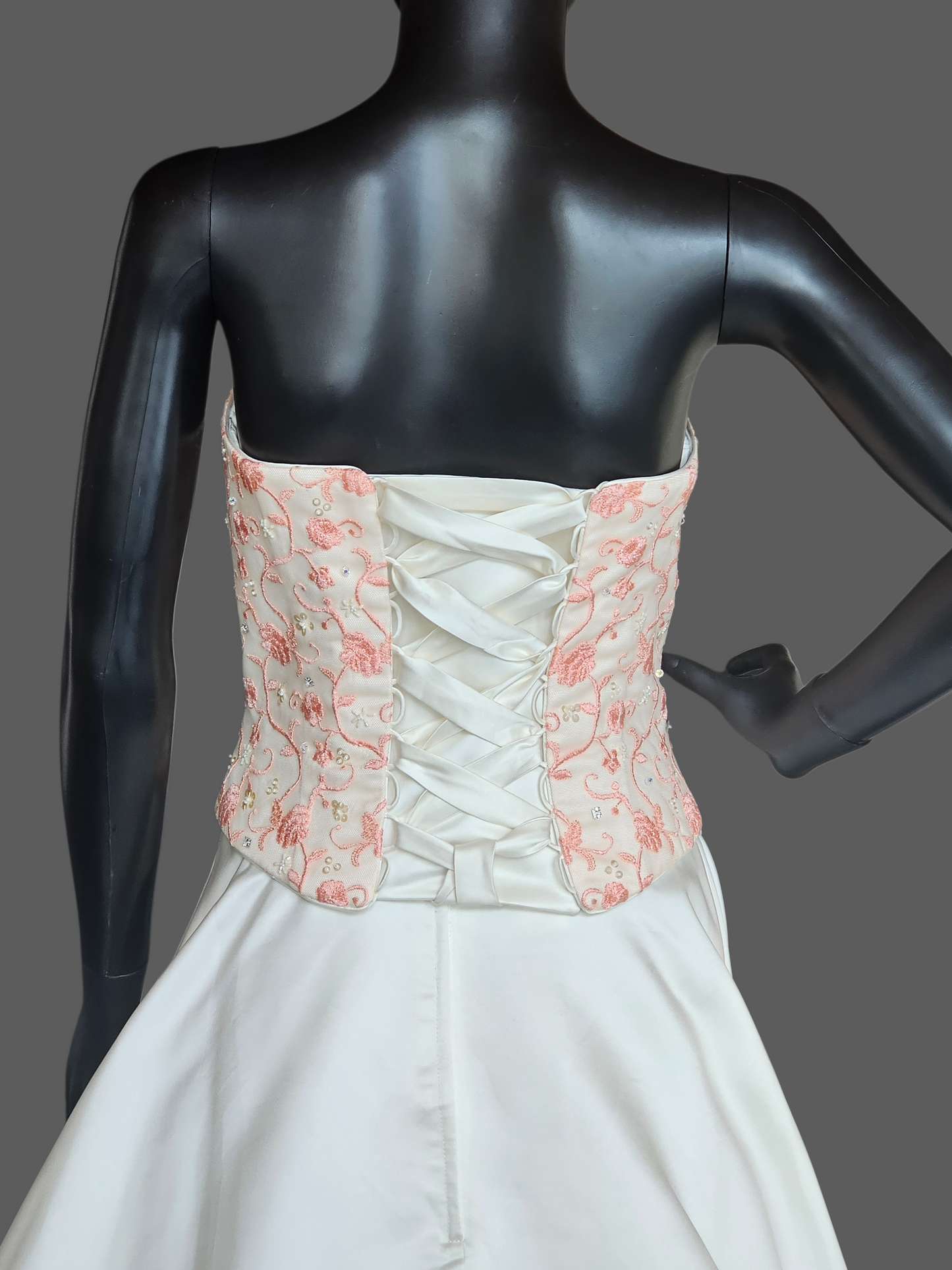 Ivory/Coral Pink Embroidered Strapless 2-Piece Wedding Gown