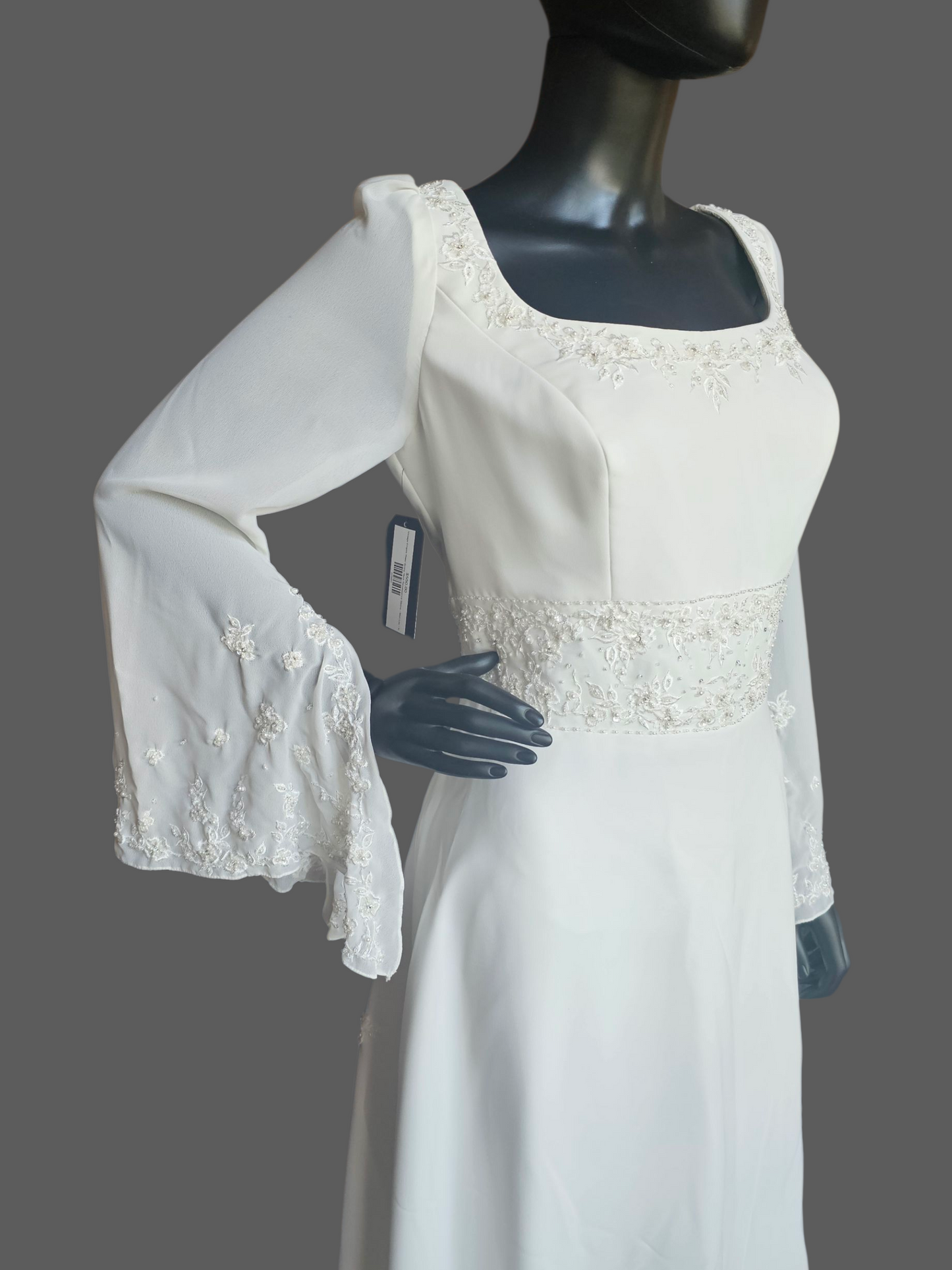 Vintage Ivory Chiffon Empire Waist Scoop Neck Renaissance Sleeve Wedding Dress - Mori Lee