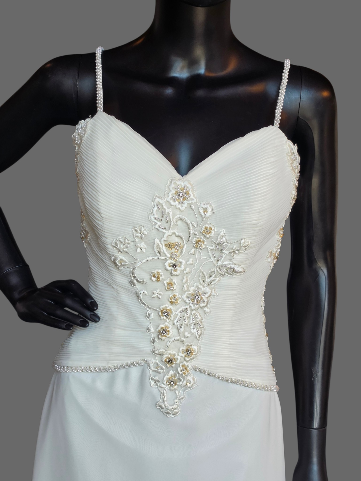 Ivory Sheath Chiffon Floral Embroidered Wedding Dress - Forever Yours