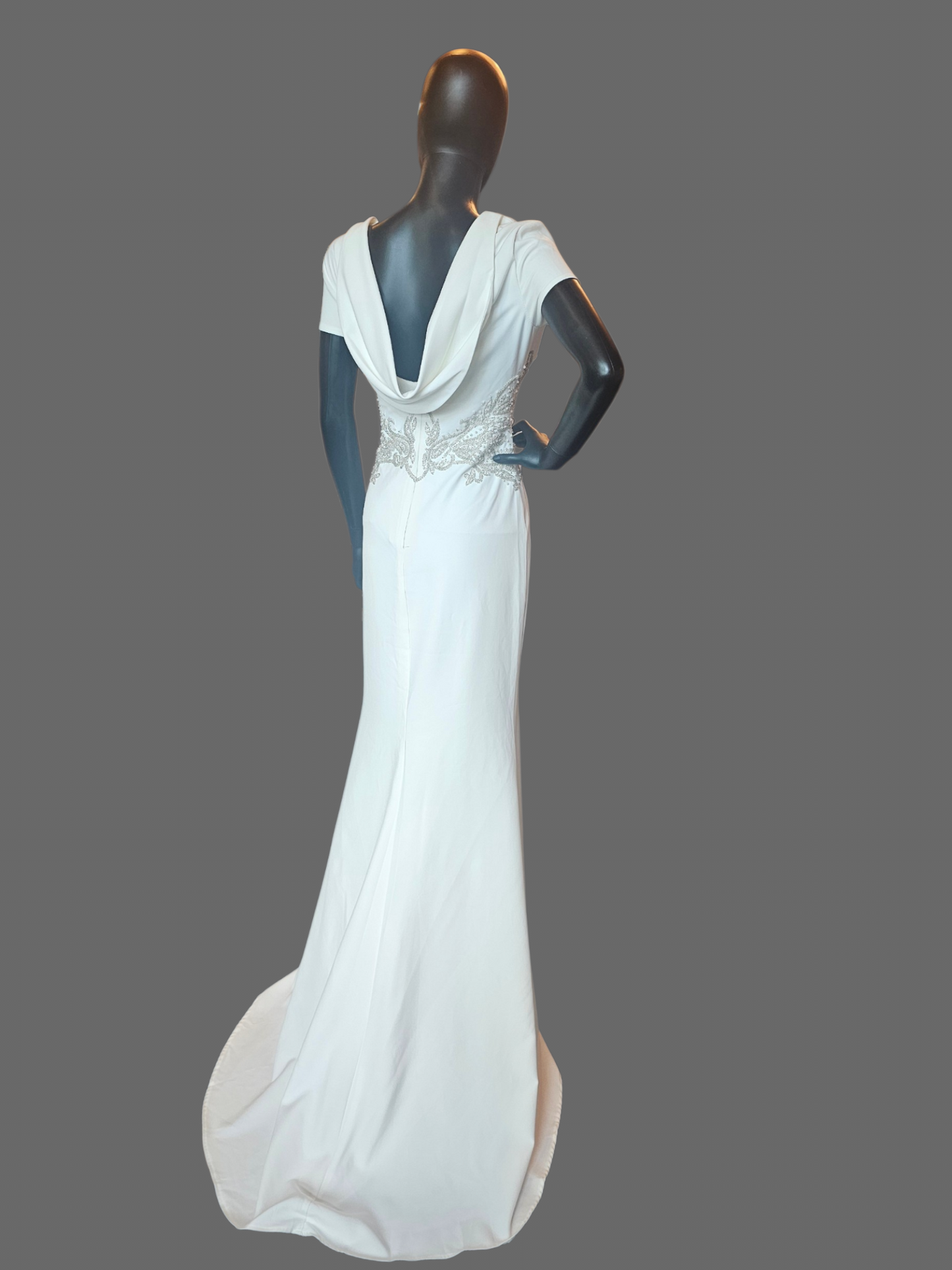 Ivory Wedding Gown Cap Sleeve Sheath Beaded With Peral Design Around The Dress Cowl Back  - Franssical