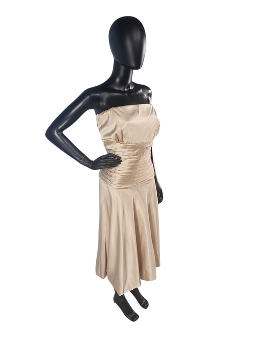 Champagne Satin Bubble Skirt Cocktail Dress - Dessy Collection