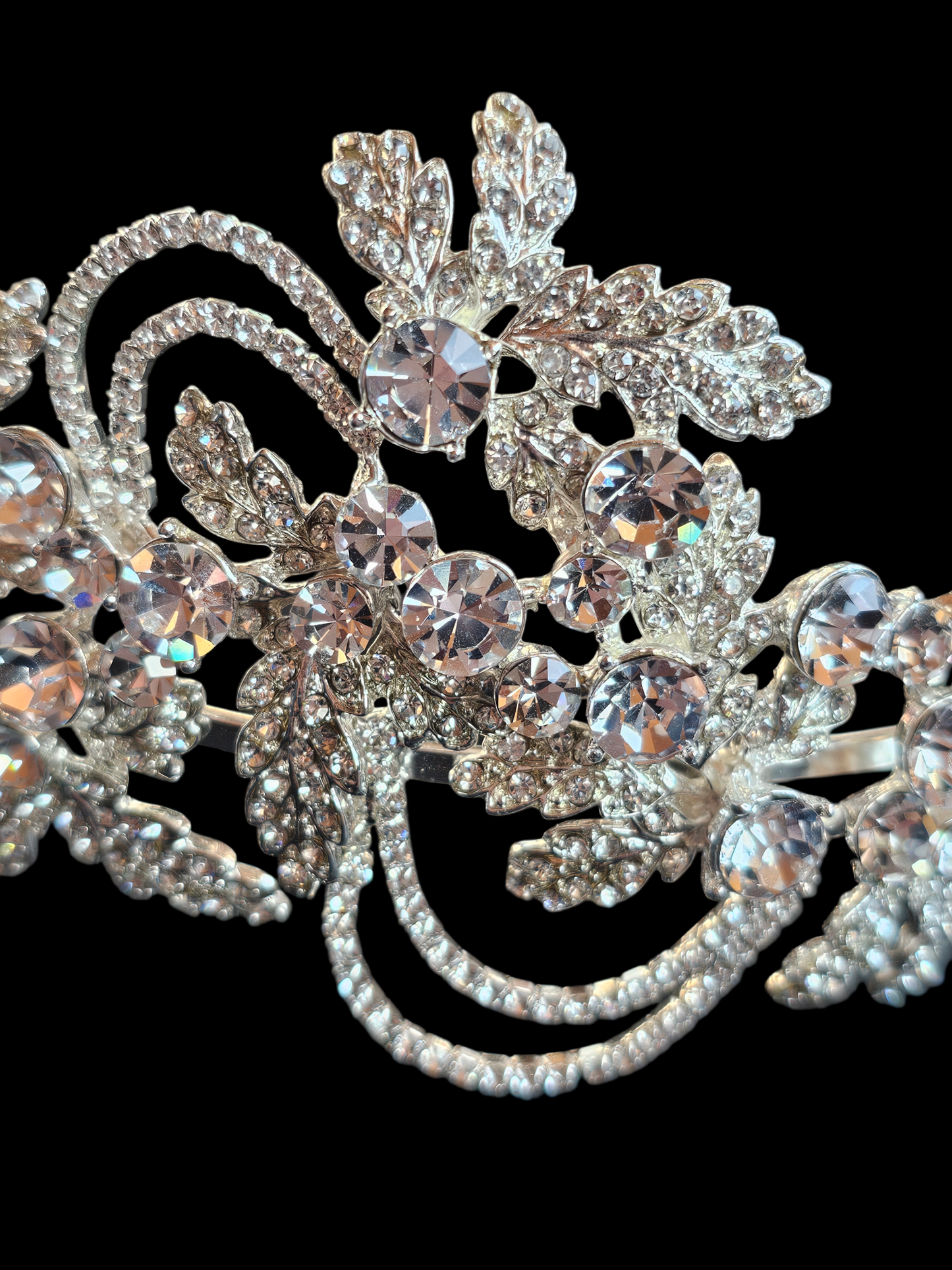 Large Silver Rhinestone/Crystal Asymetrical Filigree Bridal Headband