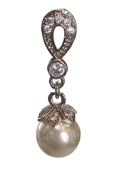 Small Silver Cubic Zirconia Pearl Drop Earring - Mariell