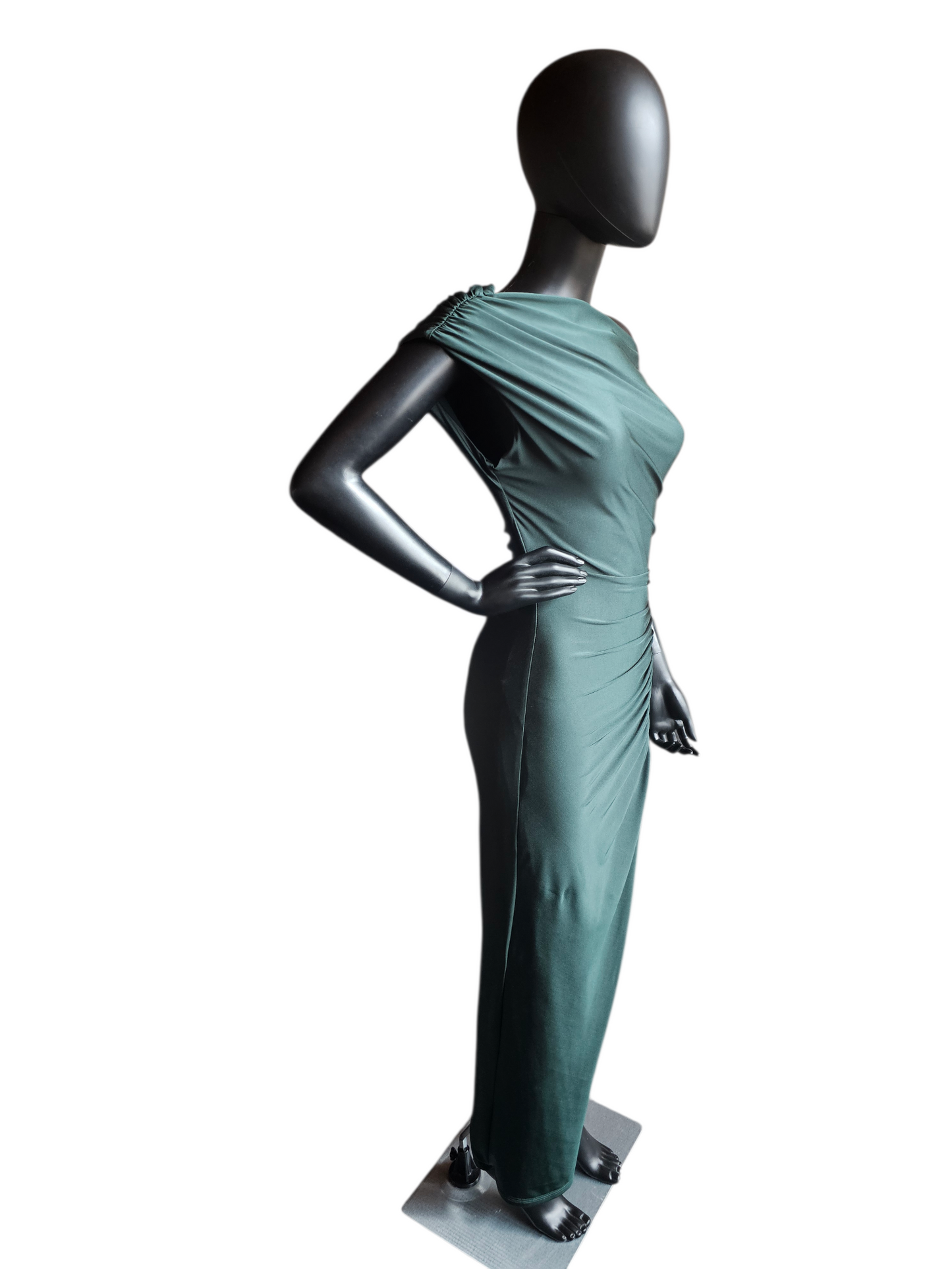 Forest Green Stretch Jersey Bodycon Off Shoulder Maxi Dress - Windsor