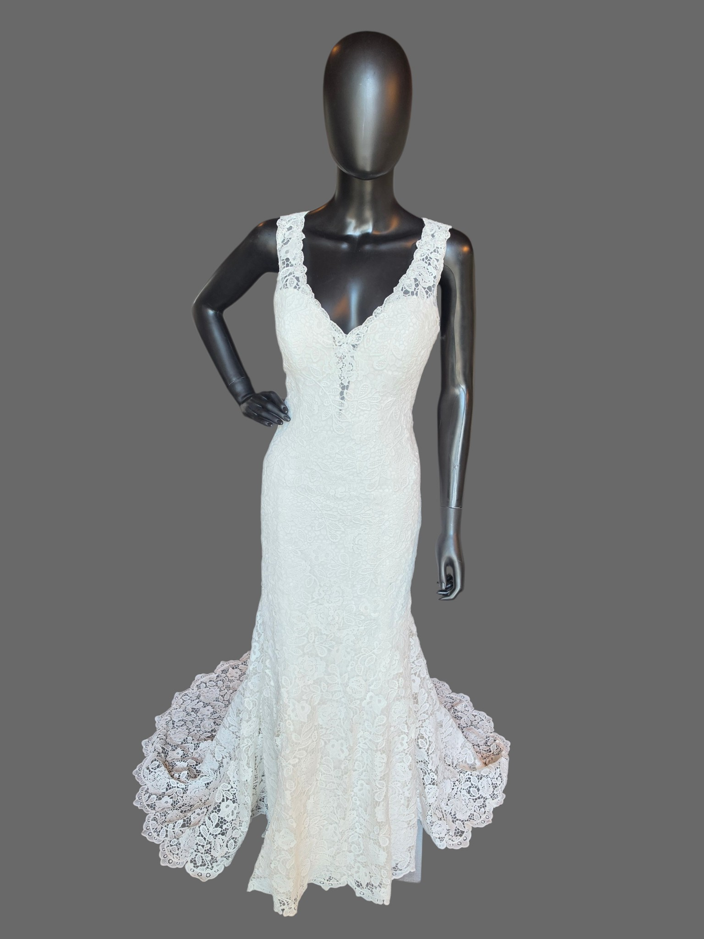 Lace Fit/Flare V-Neck Wedding Gown - Rebecca Ingram