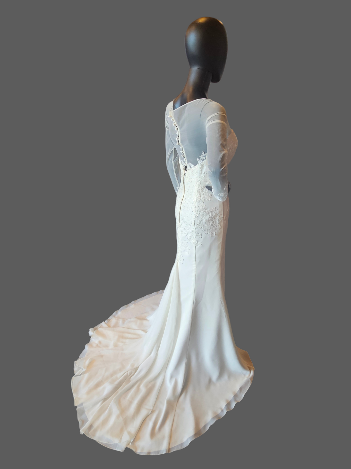 Ivory Fit/Flare Long Sleeve Wedding Gown - Davids Bridal NWT