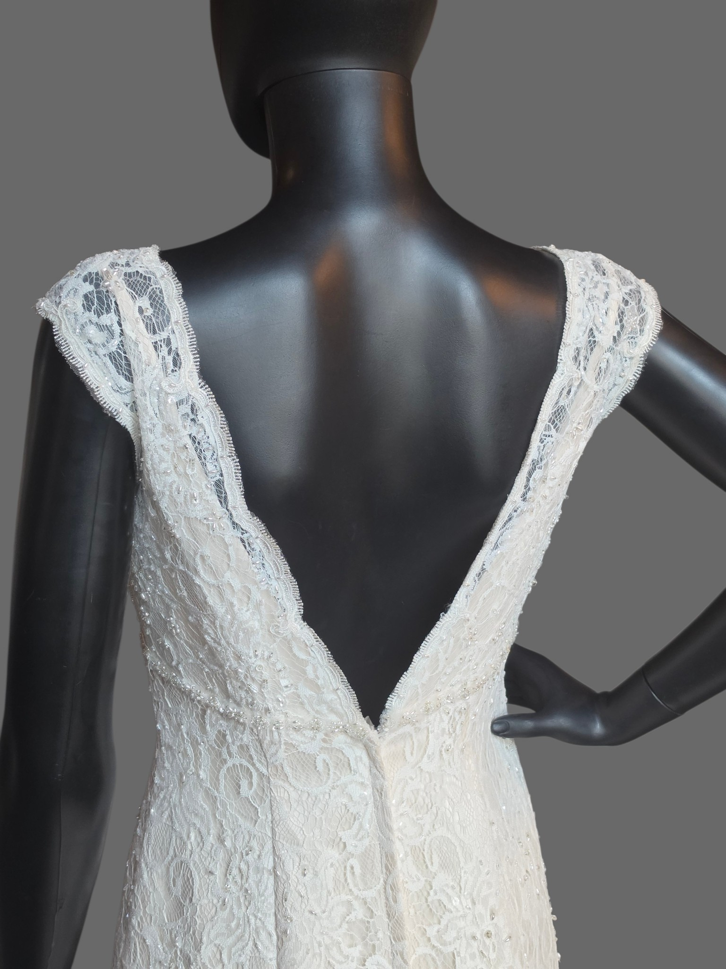 Ivory Lace V-Neck Fit/Flare Wedding Gown - Davids Bridal (NWT)