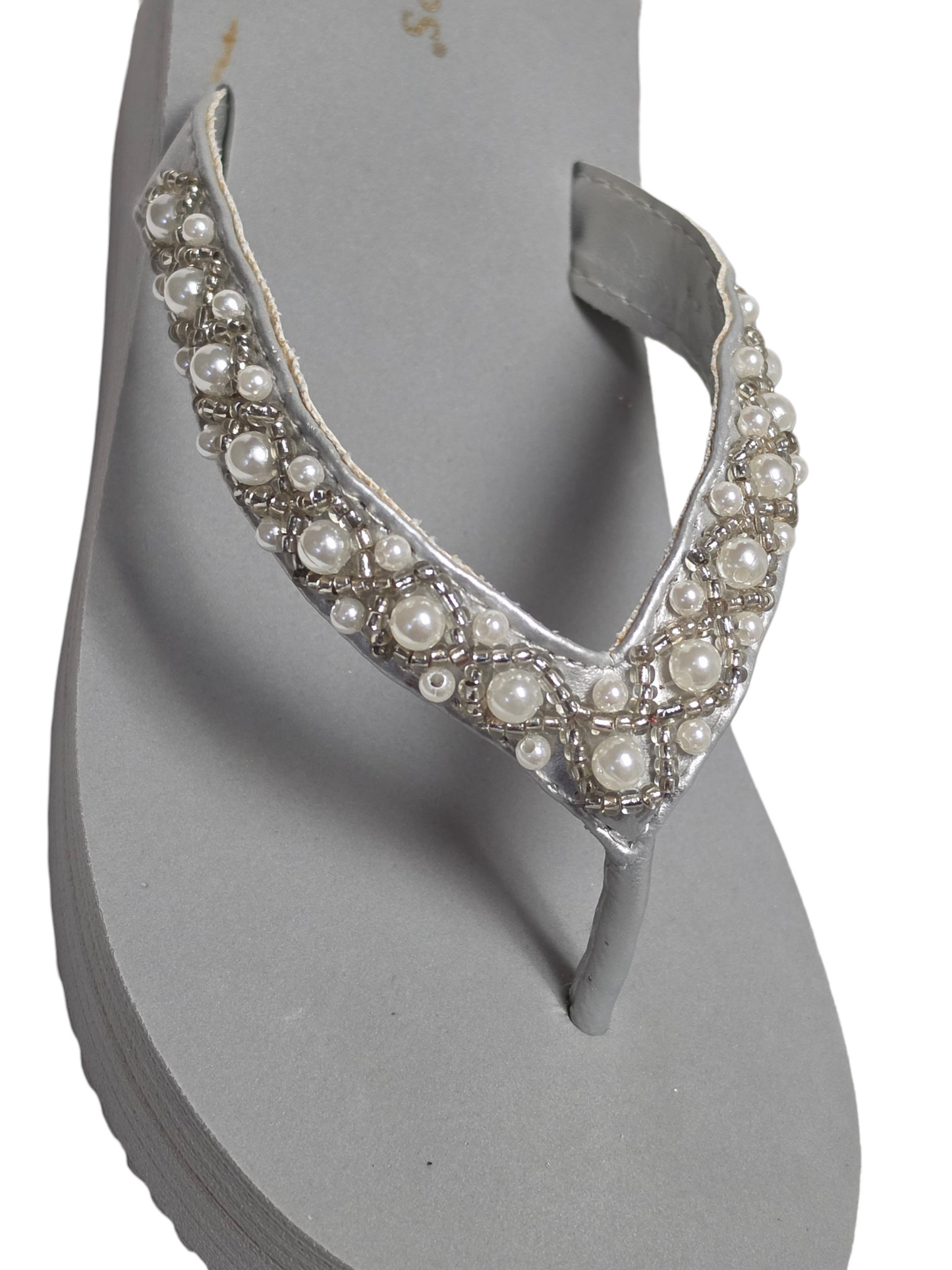 Silver/Pearl Wedge Thong Sandal Shoe - Touch Ups