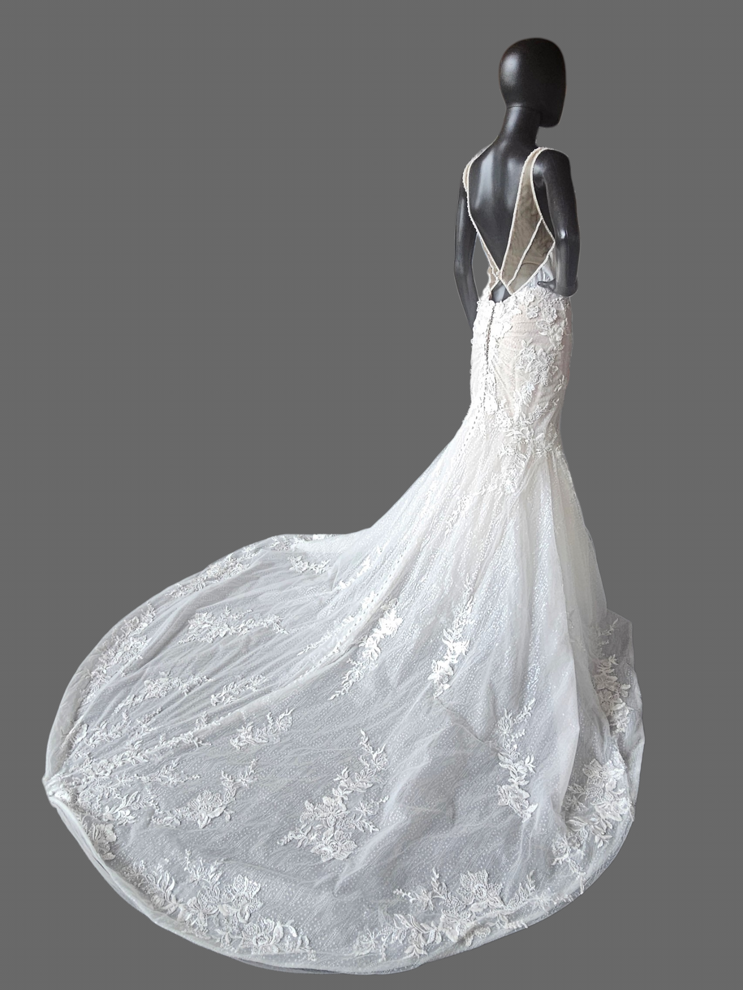 V-Neck Fit/Flare Floral Sparkle Wedding Gown - Martina Liana