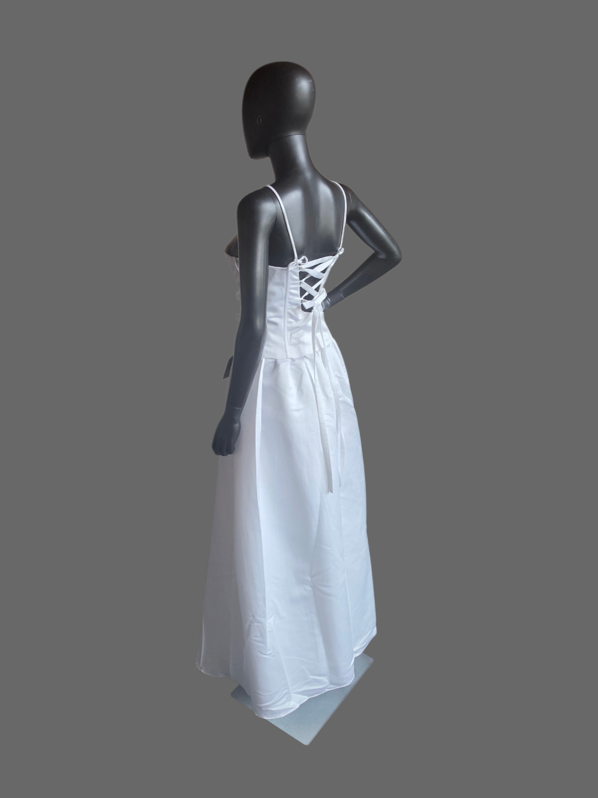 White Satin Basque Waist Embroidered Corset Bodice (no train) Wedding Gown - Jaqueline