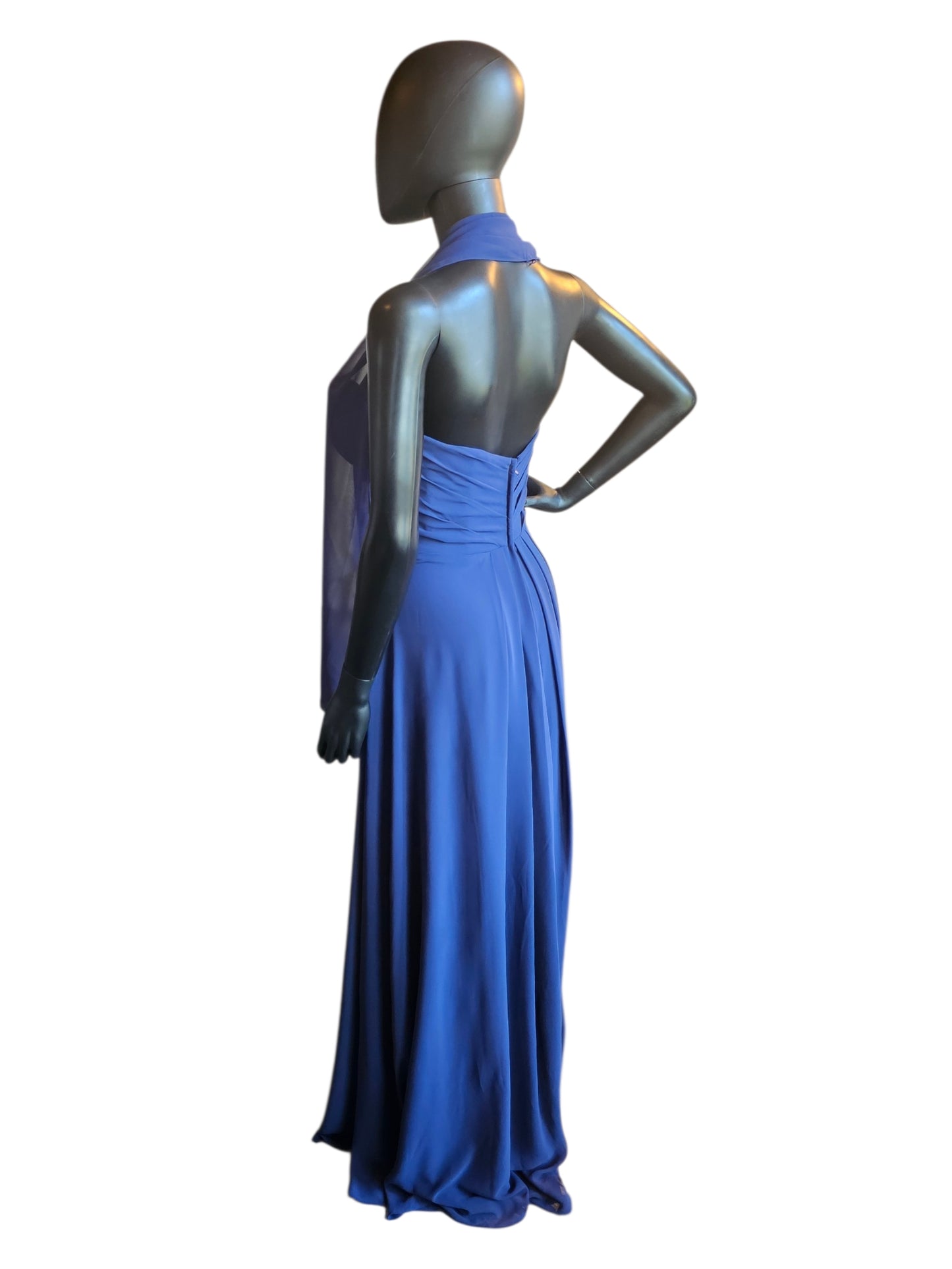 Sapphire Chiffon Sweetheart Side Ruched A-Line W/Shawl Maxi Formal Dress - Mori Lee