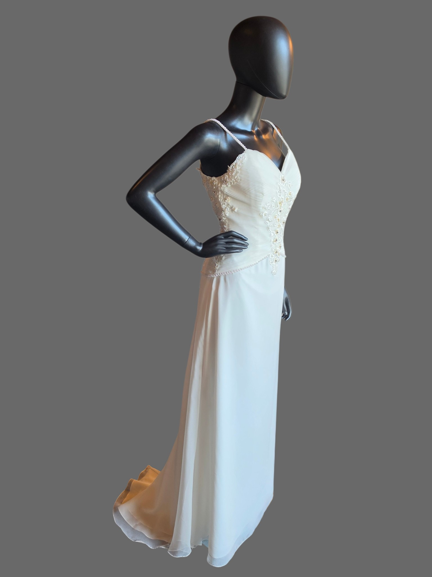 Ivory Sheath Chiffon Floral Embroidered Wedding Dress - Forever Yours