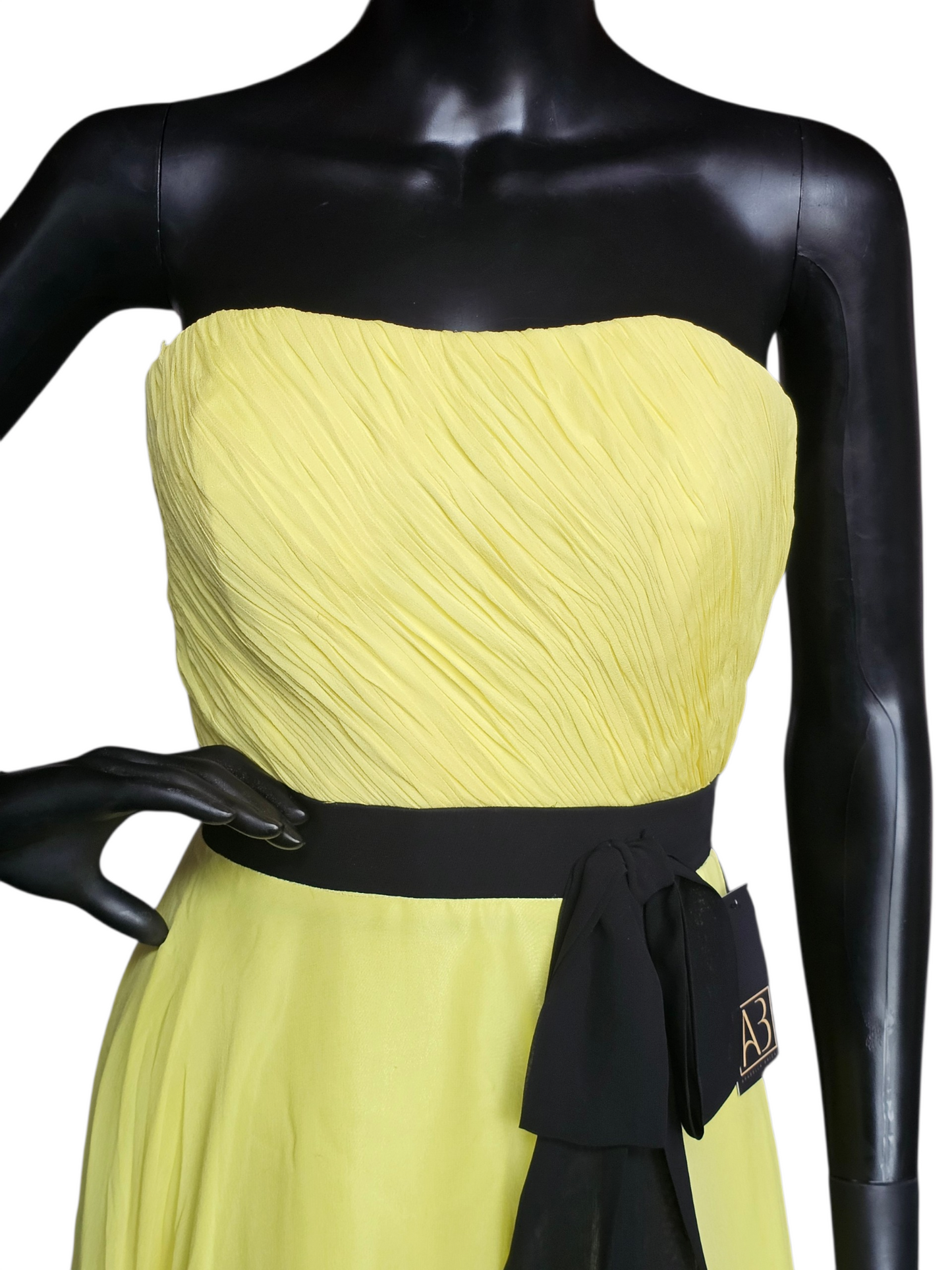 100% Silk Yellow/Black A-Line Formal Dress - Alyce Designs