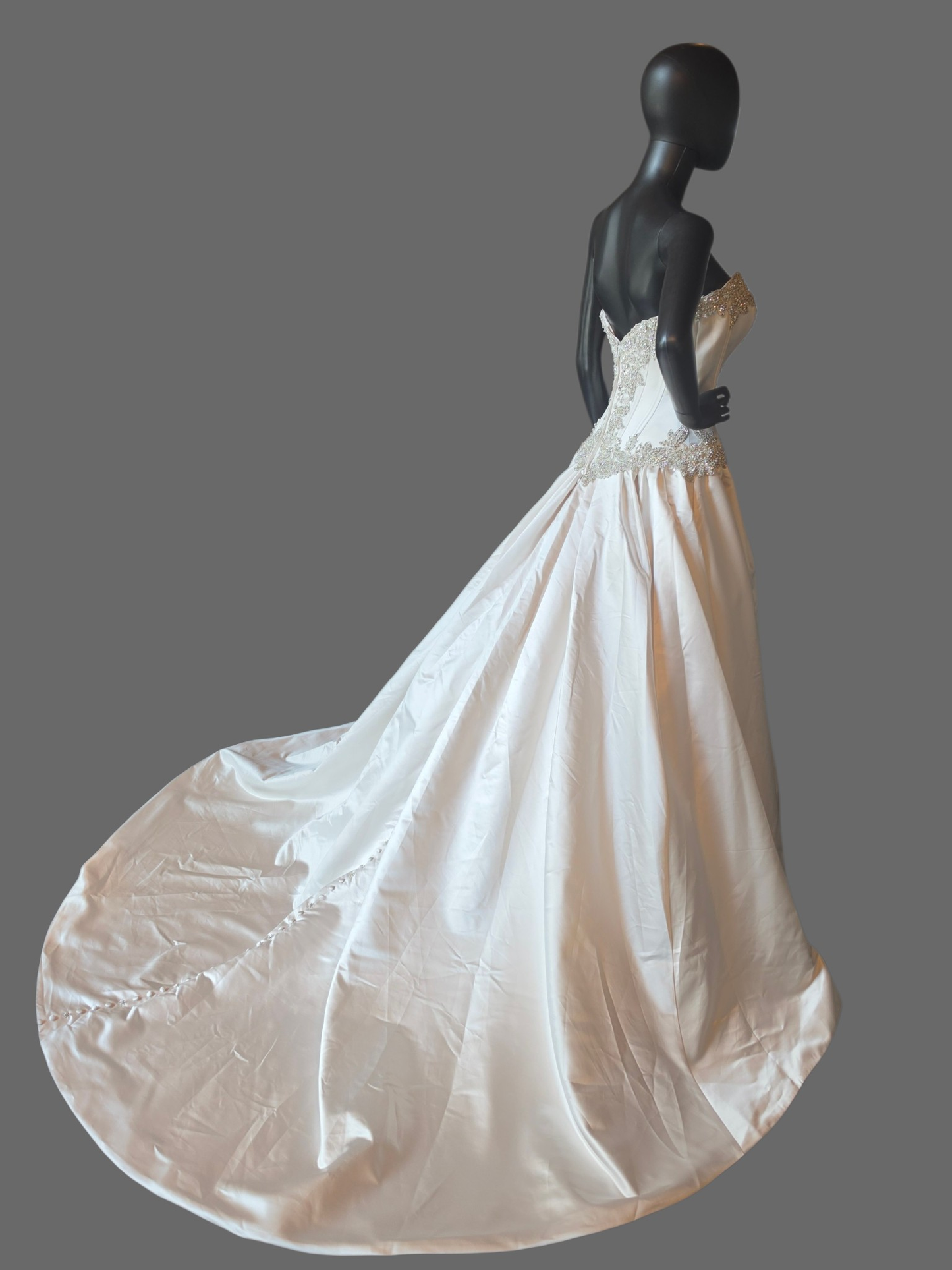 Café/Silver Satin Beaded Basque Waist Sweetheart Wedding Gown - Allure