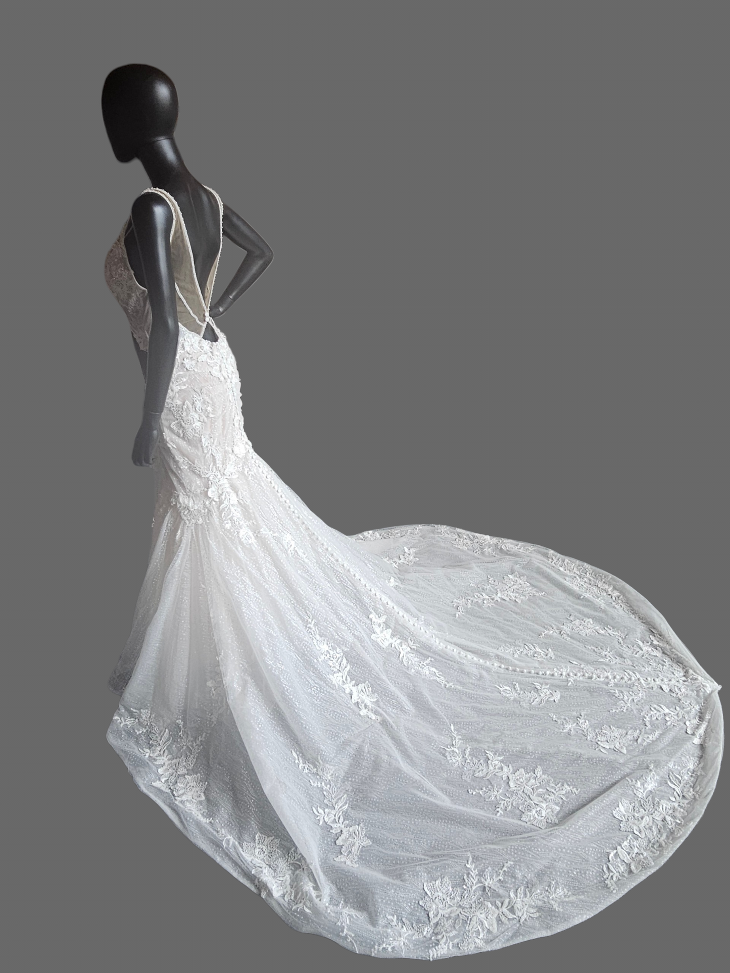 V-Neck Fit/Flare Floral Sparkle Wedding Gown - Martina Liana