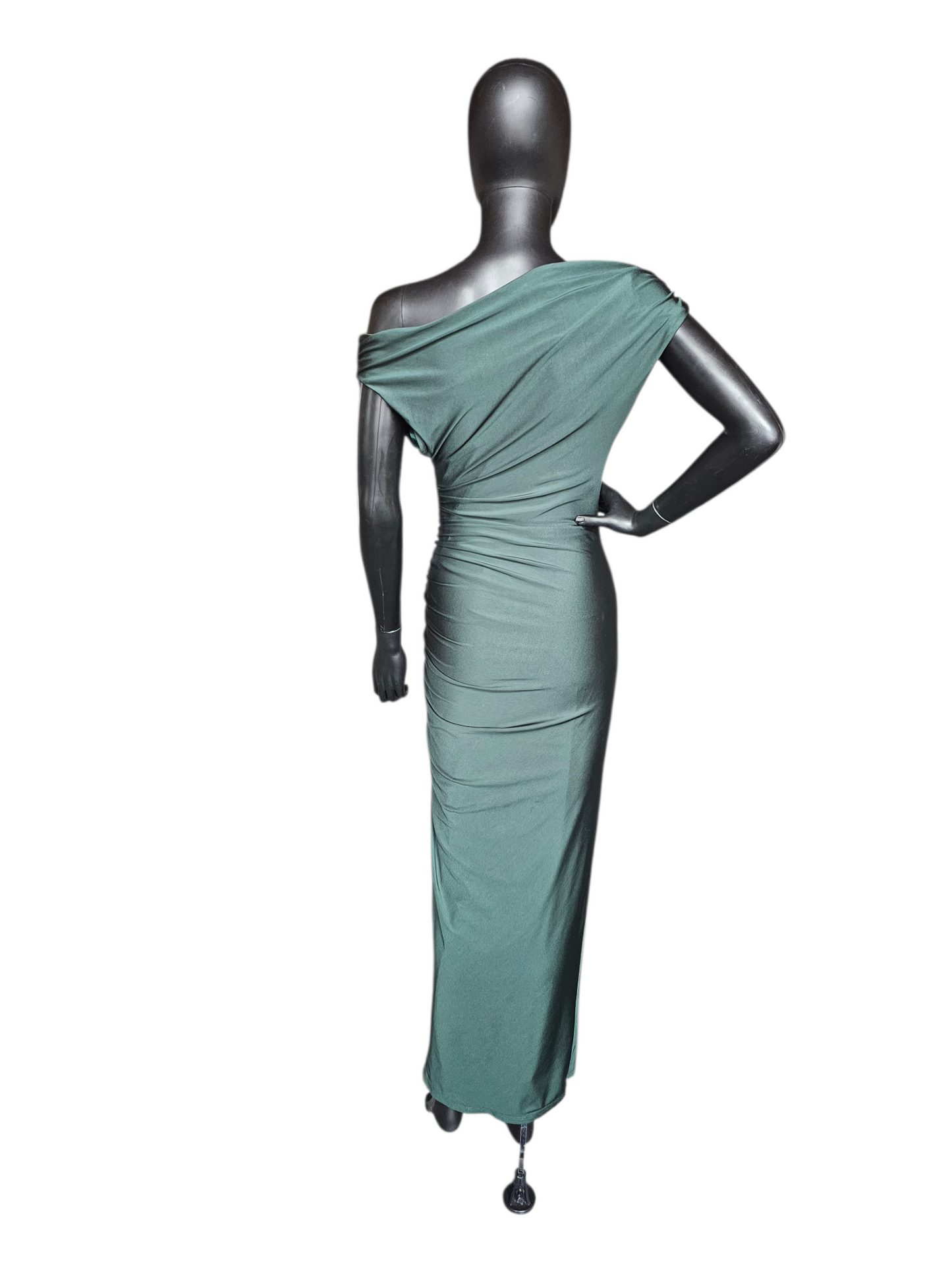 Forest Green Stretch Jersey Bodycon Off Shoulder Maxi Dress - Windsor