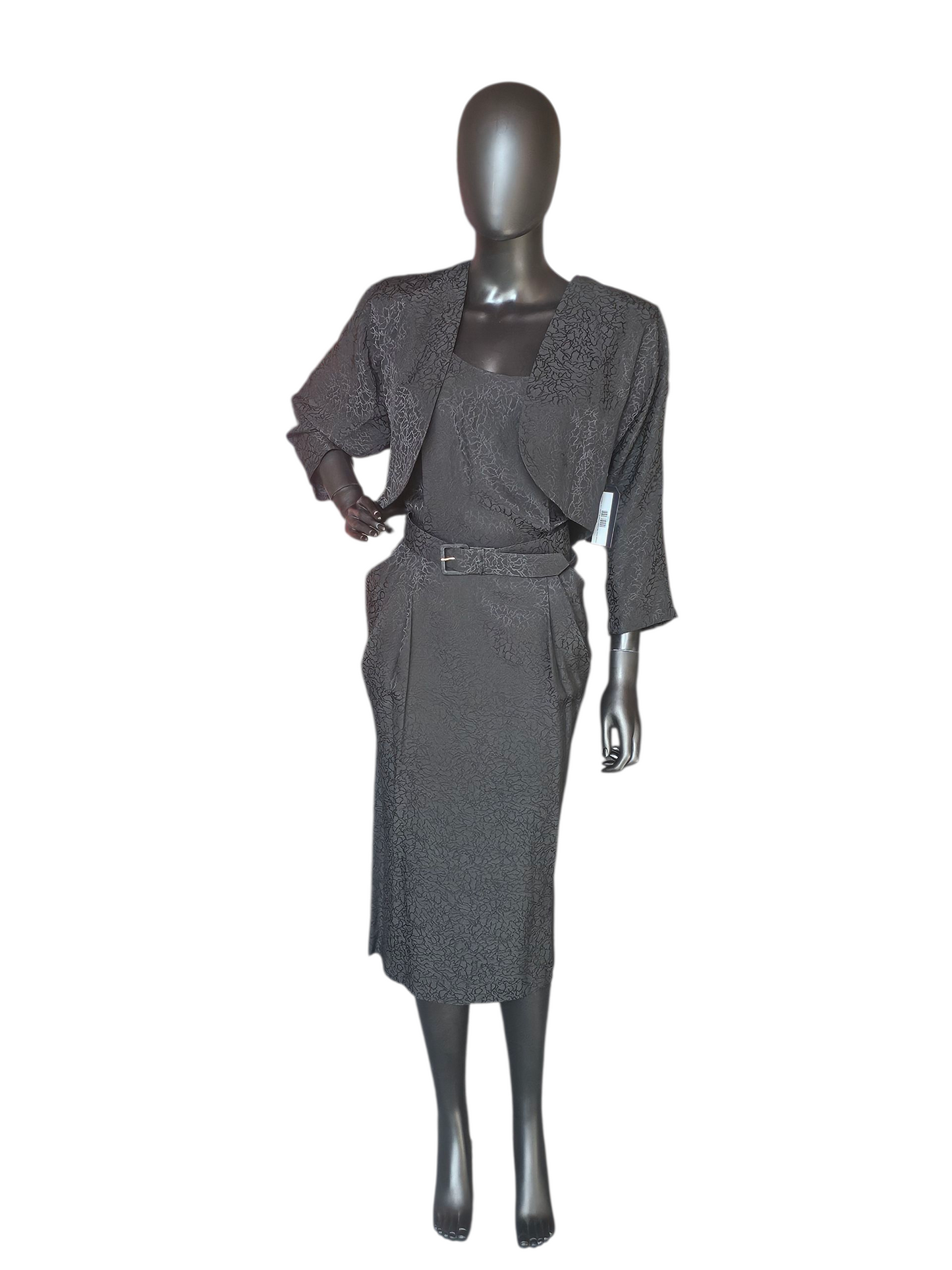 Vintage Black Silk Belted Dress W/Jacket - Liz Claiborne