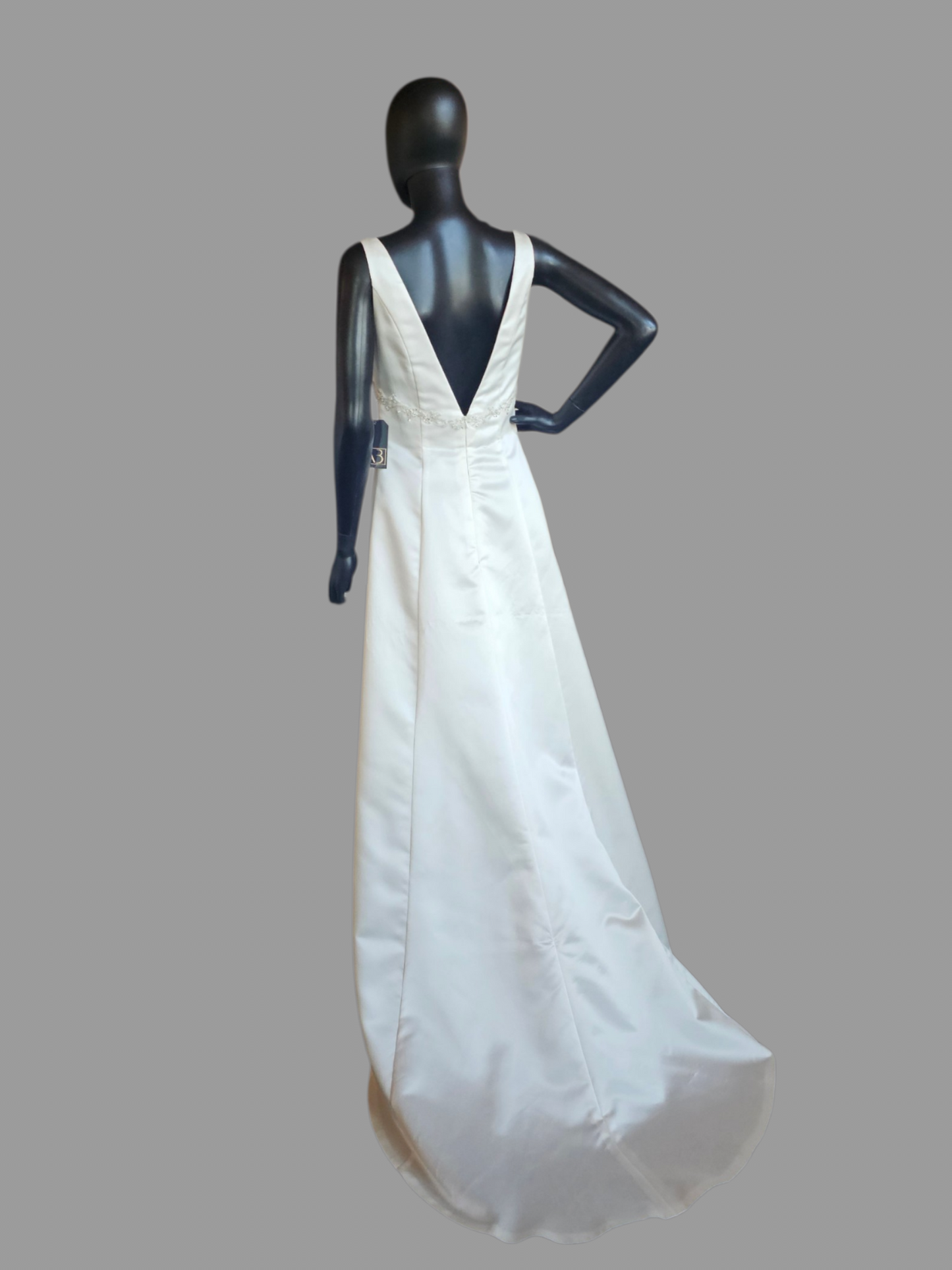 Ivory Simple Satin V-Neck Sheath Open Back Applica Detail Wedding Dress- Destiny