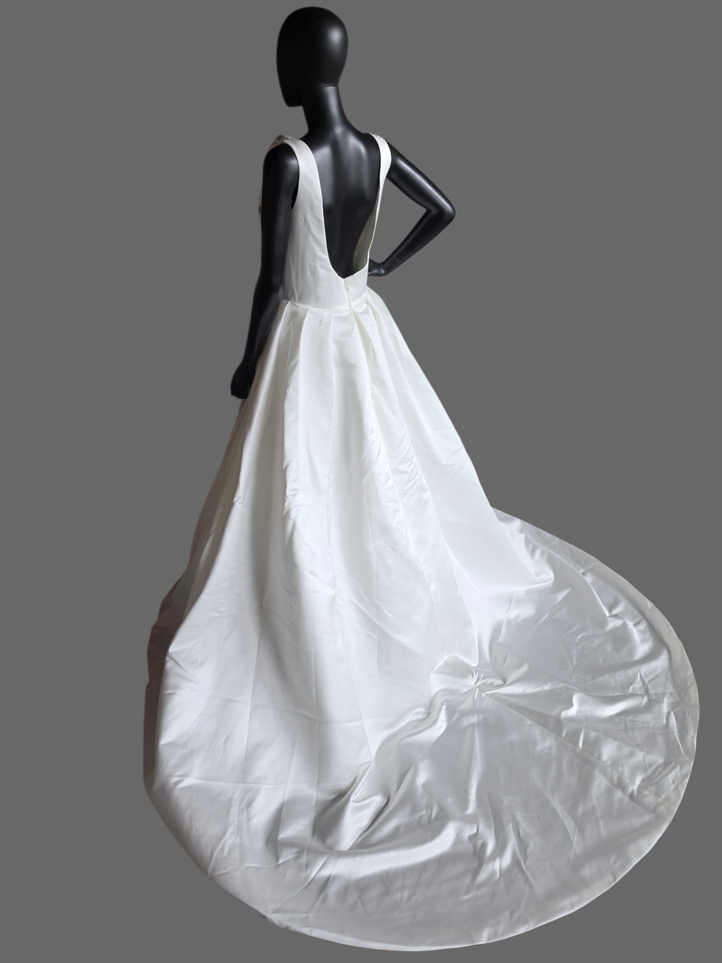 Ivory Satin Boat Neck Box Pleat