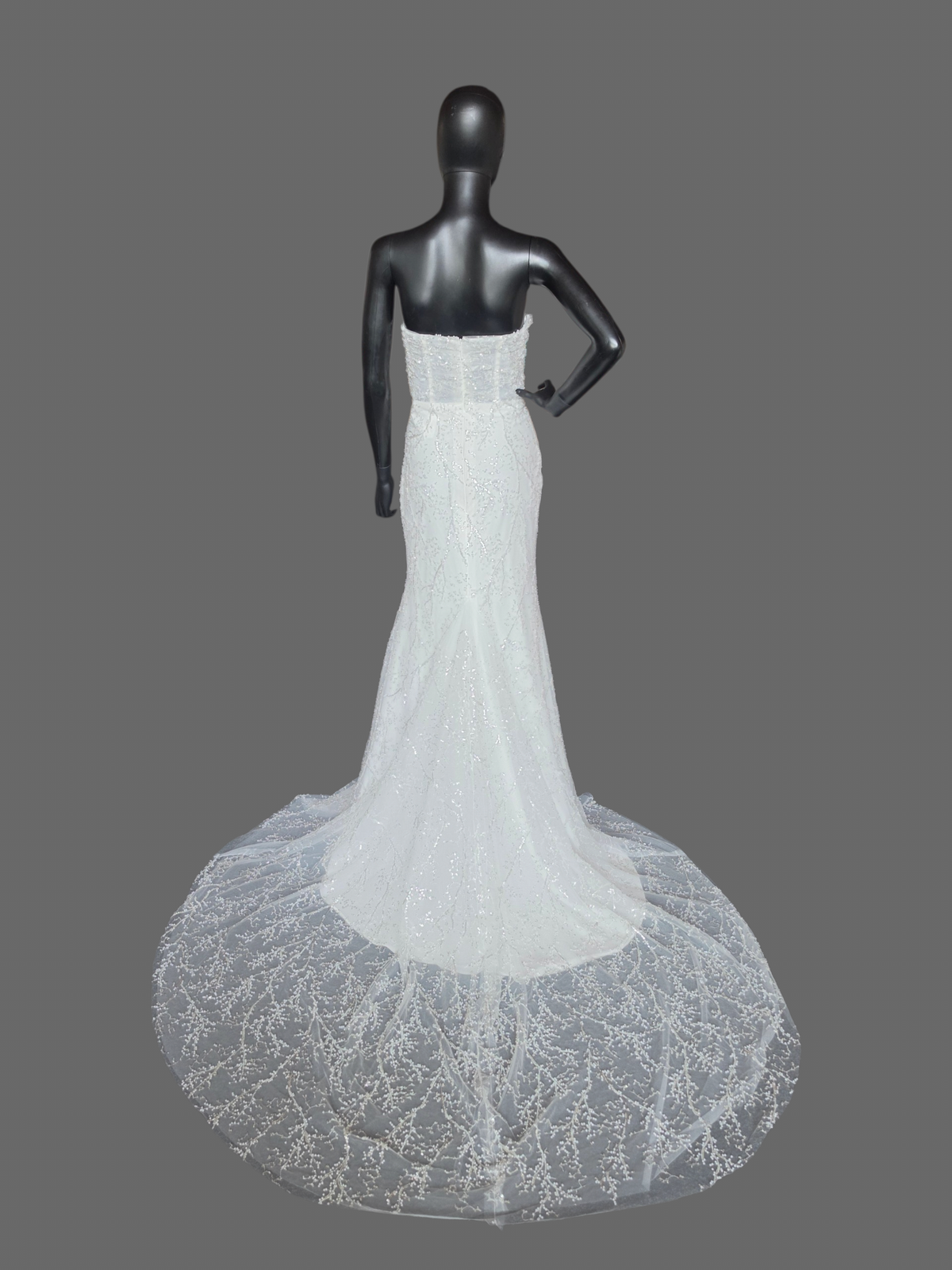 Ivory Straight Strapless Fitted Pearl/Silver Vine Wedding Gown - Willow