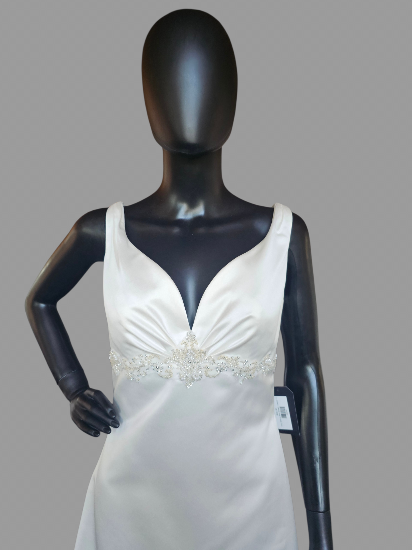 Ivory Simple Satin V-Neck Sheath Open Back Applica Detail Wedding Dress- Destiny