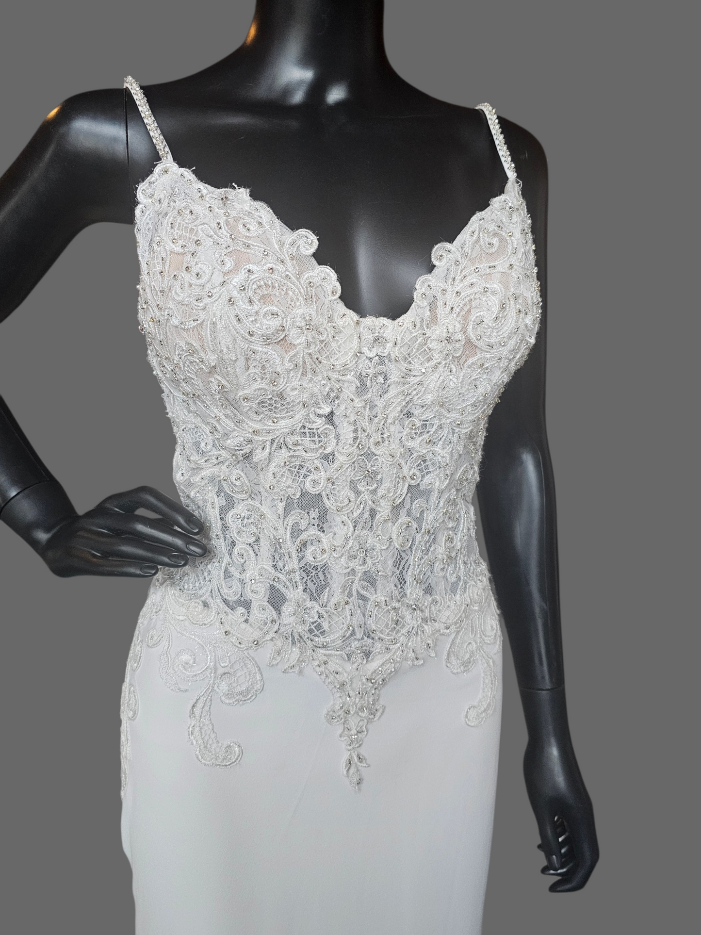 Lace Bodice/Crepe Fitted Wedding Gown - Martin Thornburg