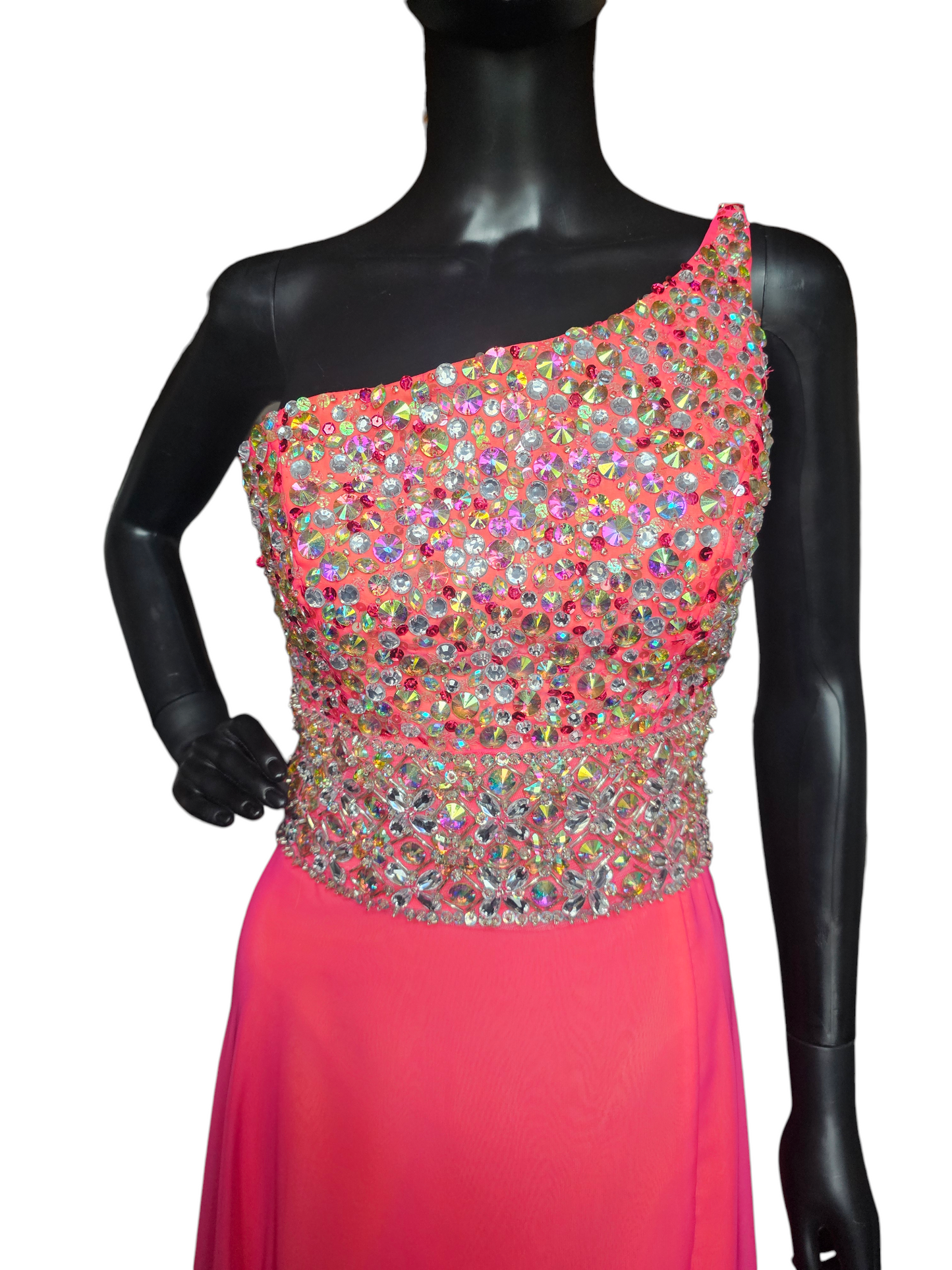 Pink/Orange Crystal One Shoulder Prom/Pagent Dress