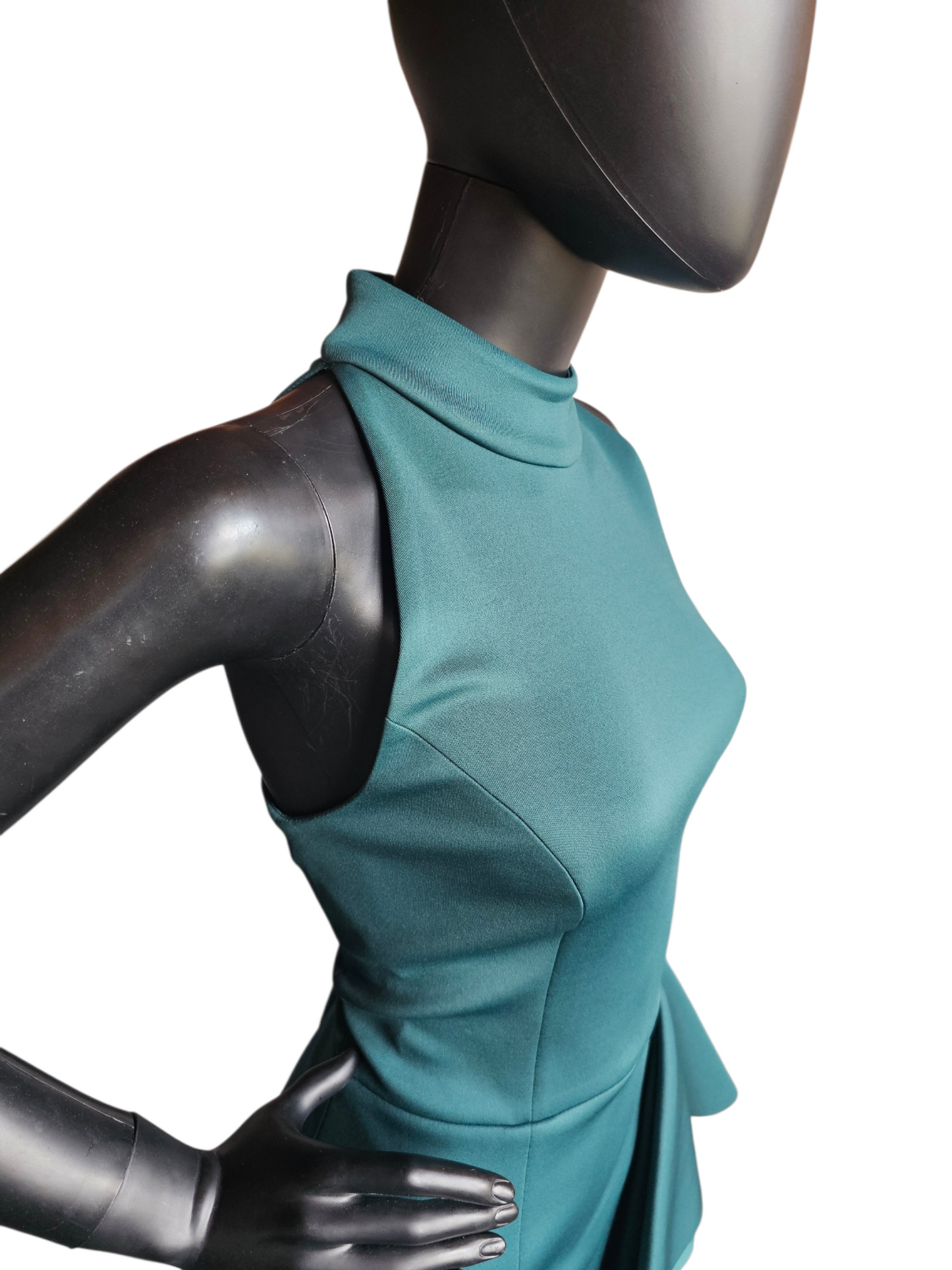 Green Neoprene Halter Side Flair Cocktail Dress - Eliza J
