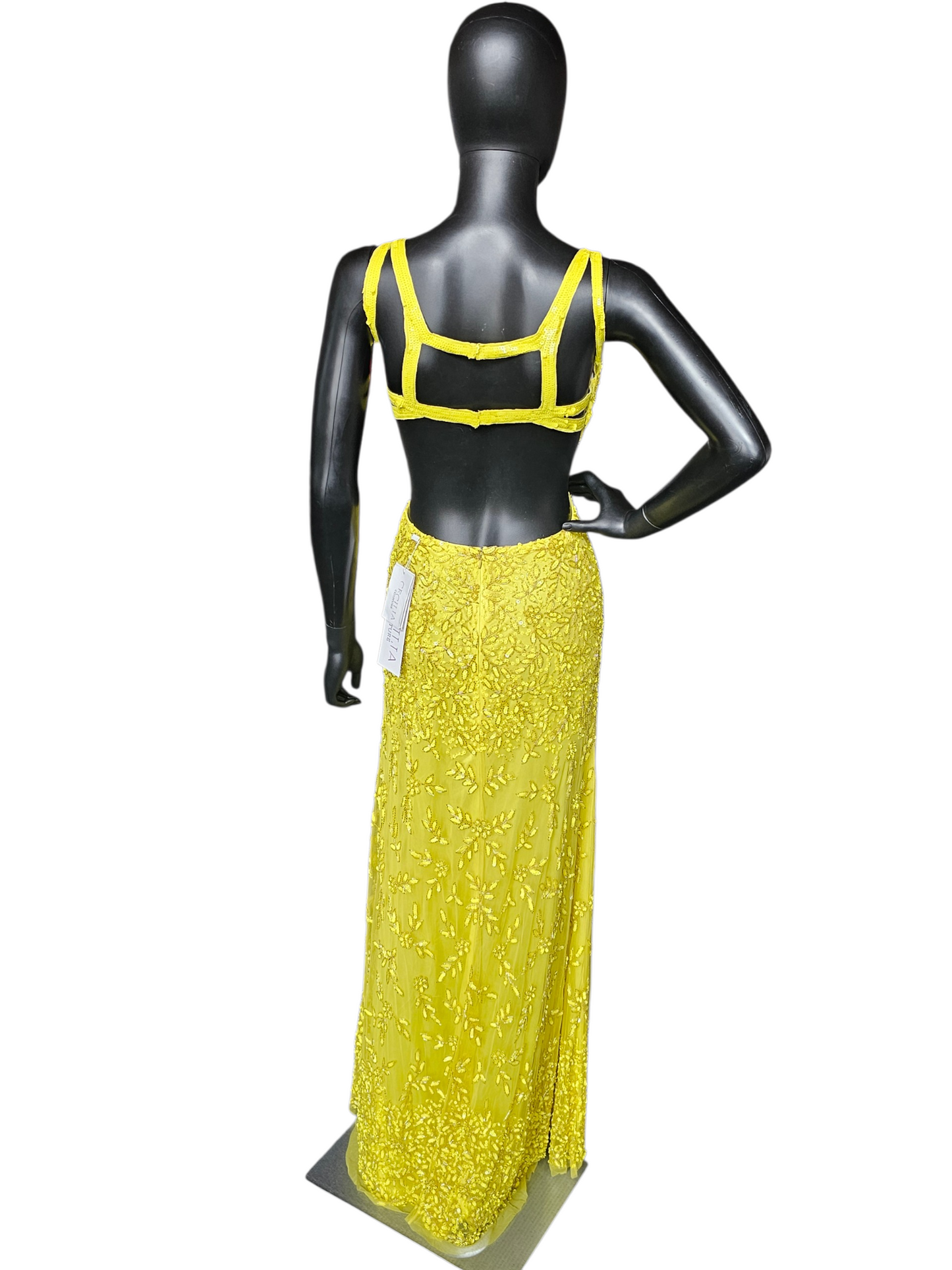 Lemon Fully Beaded Backless Straight Cut Formal/Gala Dress - Cecilia Couture