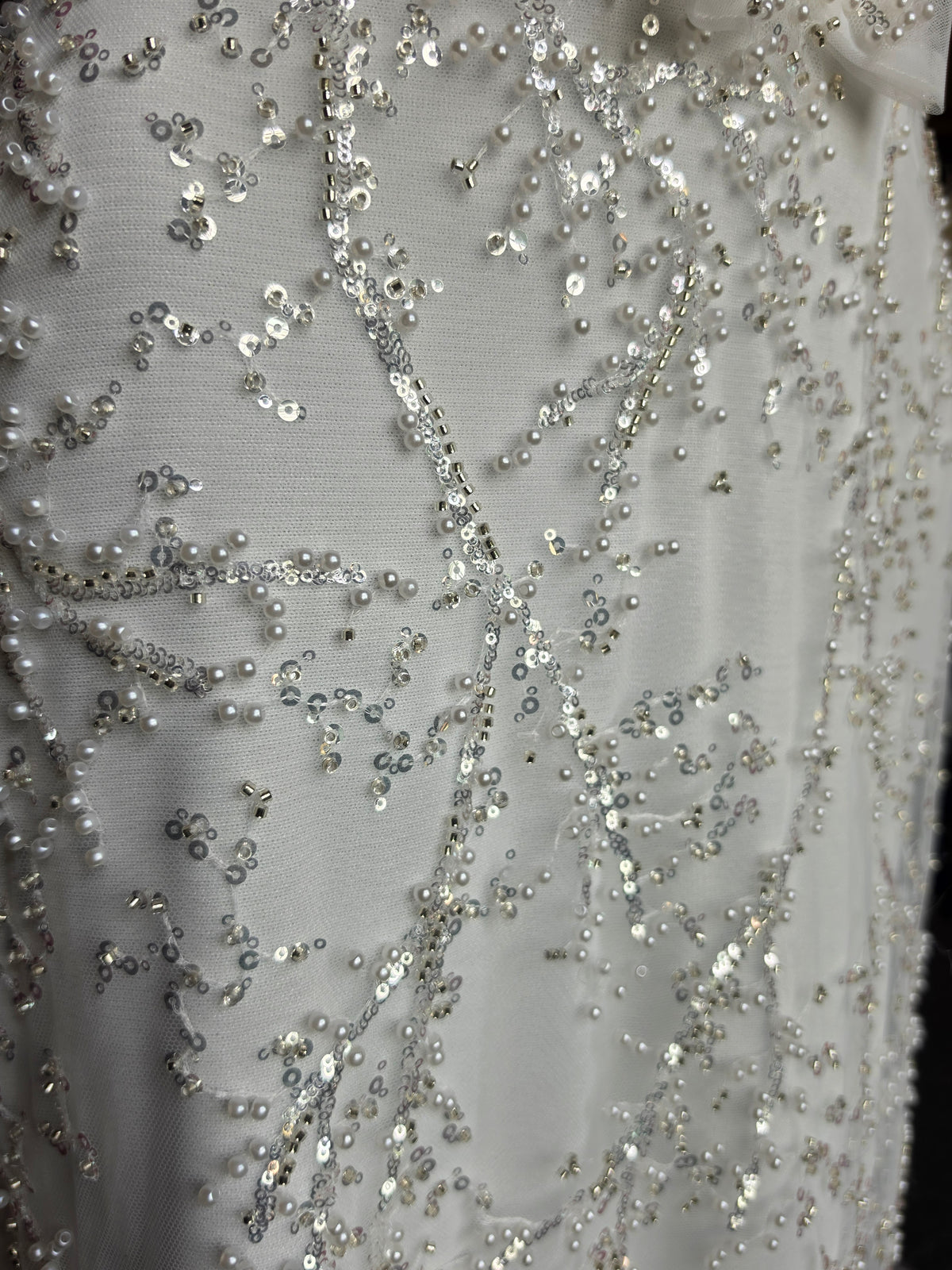 Ivory Straight Strapless Fitted Pearl/Silver Vine Wedding Gown - Willow