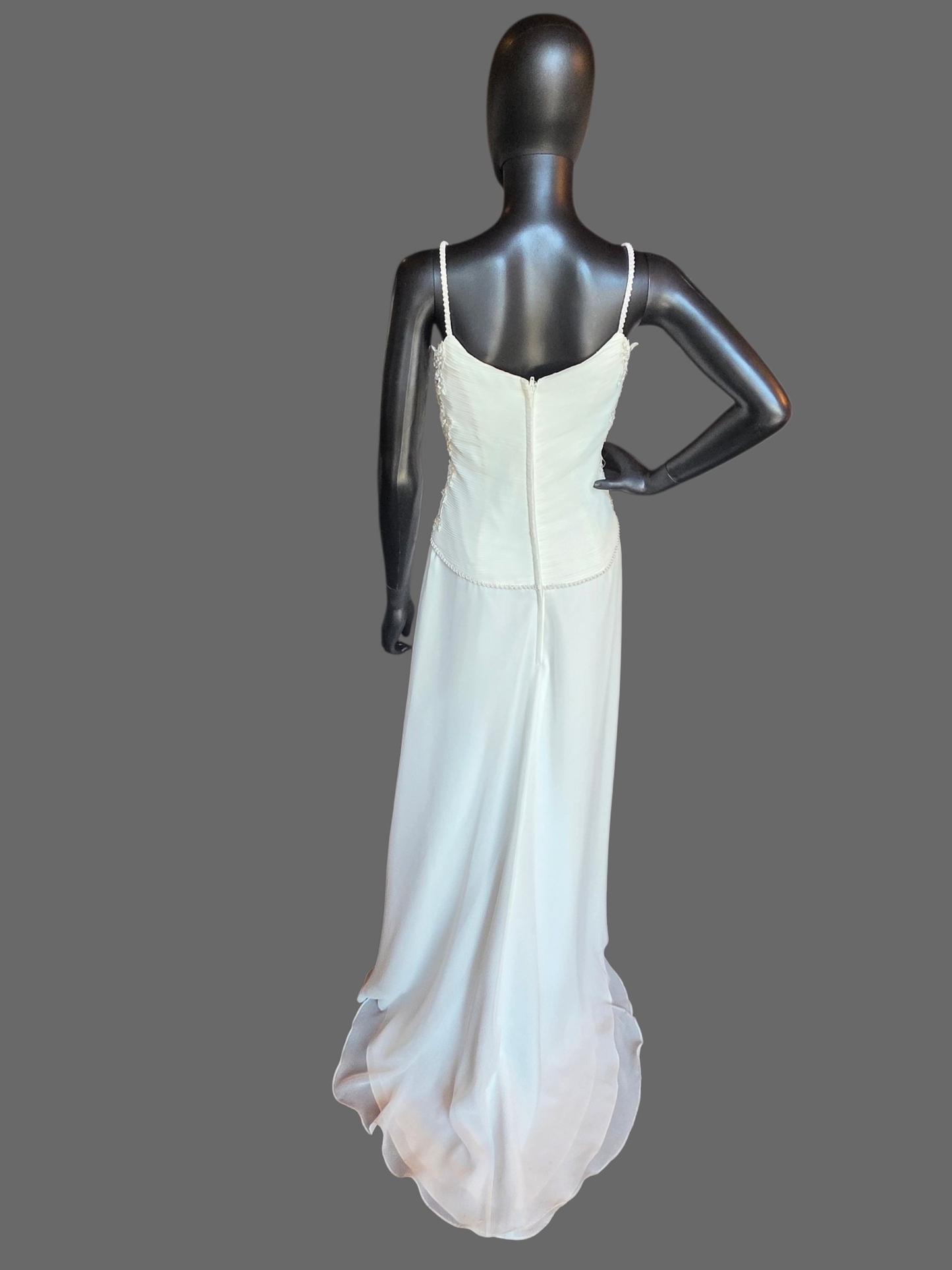 Ivory Sheath Chiffon Floral Embroidered Wedding Dress - Forever Yours