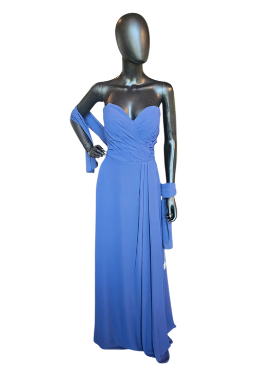 Sapphire Chiffon Sweetheart Side Ruched A-Line W/Shawl Maxi Formal Dress - Mori Lee
