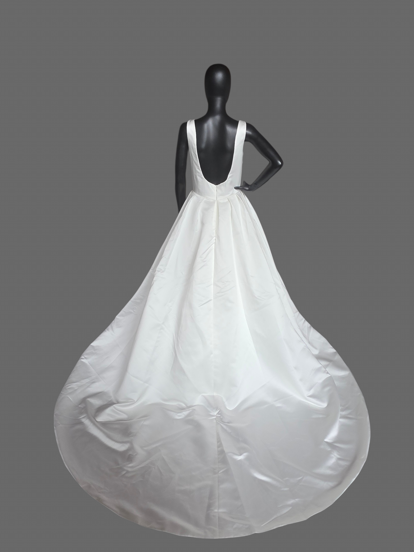 Ivory Satin Boat Neck Box Pleat