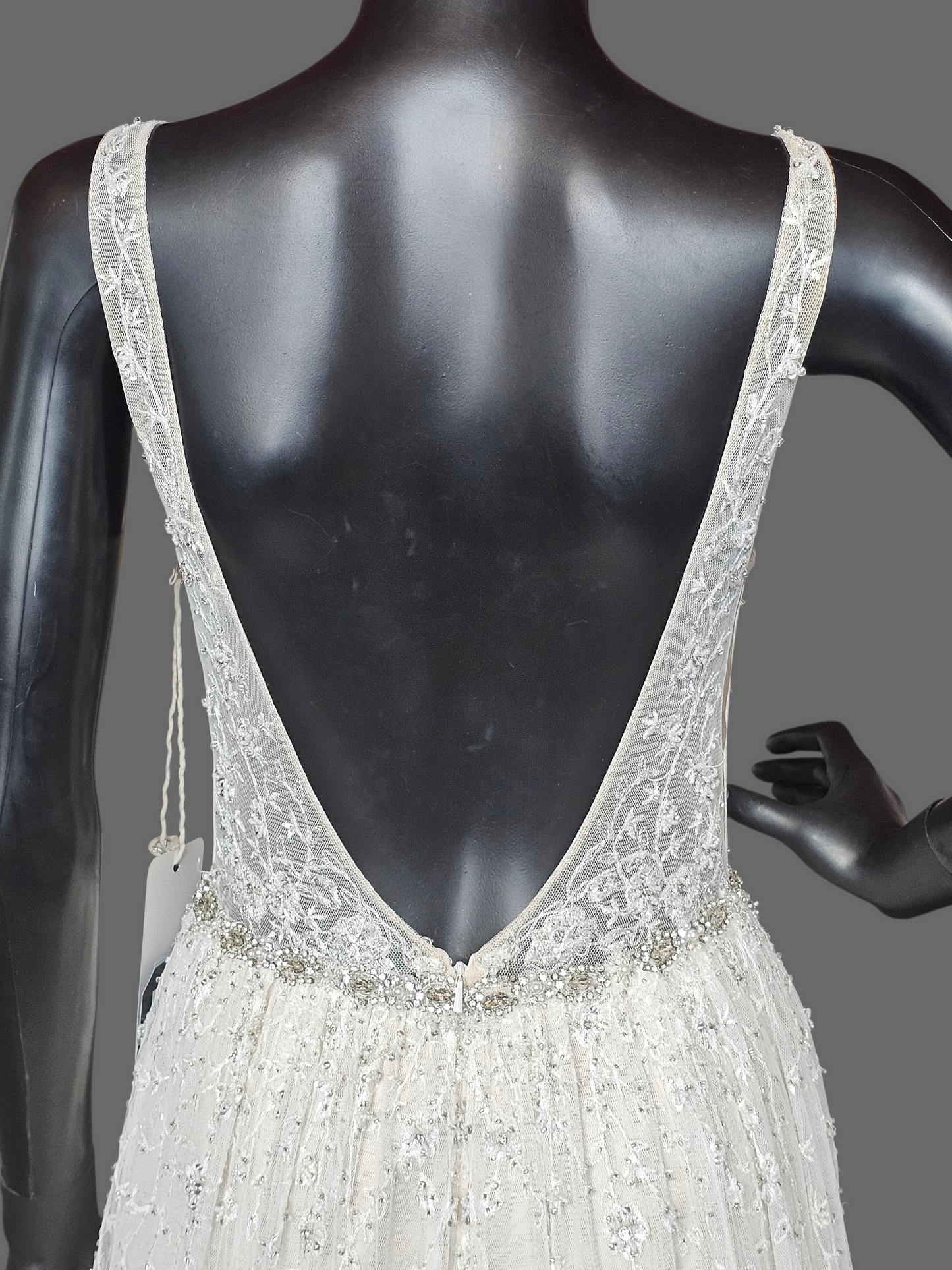 Ivory/Champagne Soft Netting Plunge V-Neck Open Back Wedding Gown - Martin Thornburg