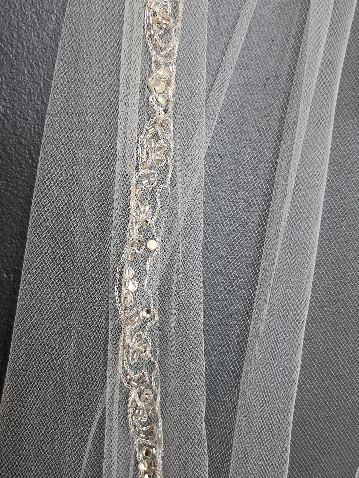 Cathedral Single Layer Medium Width Silver Embroidered Edge Veil