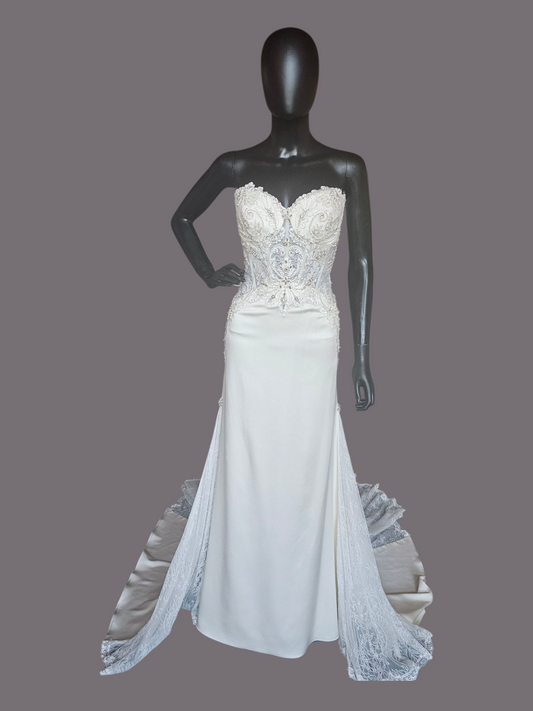 Ivory Charmeuse Lace Accent Wedding Gown - Beloved