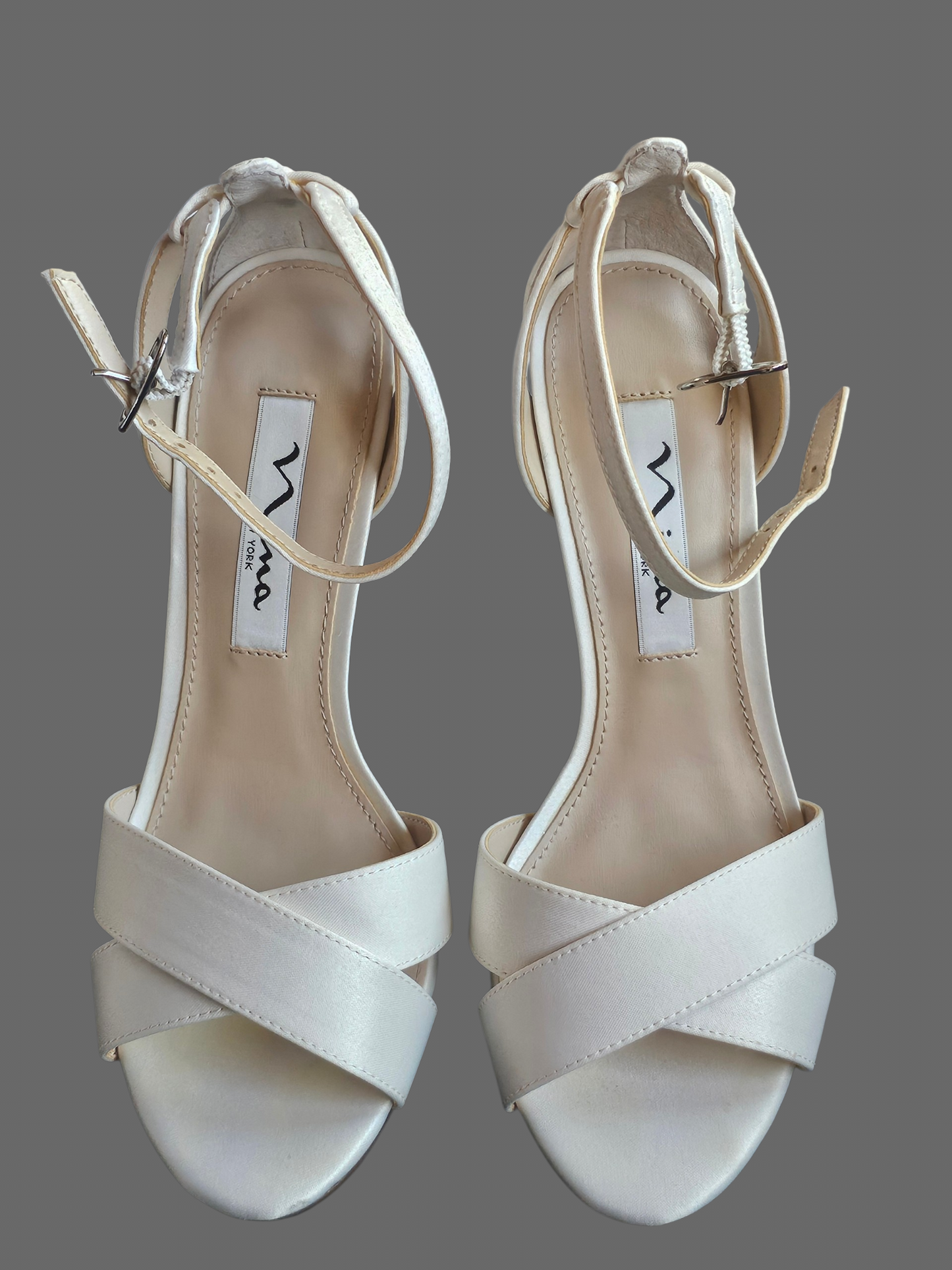 Ivory Satin Strappy Heel Sandal - Nina