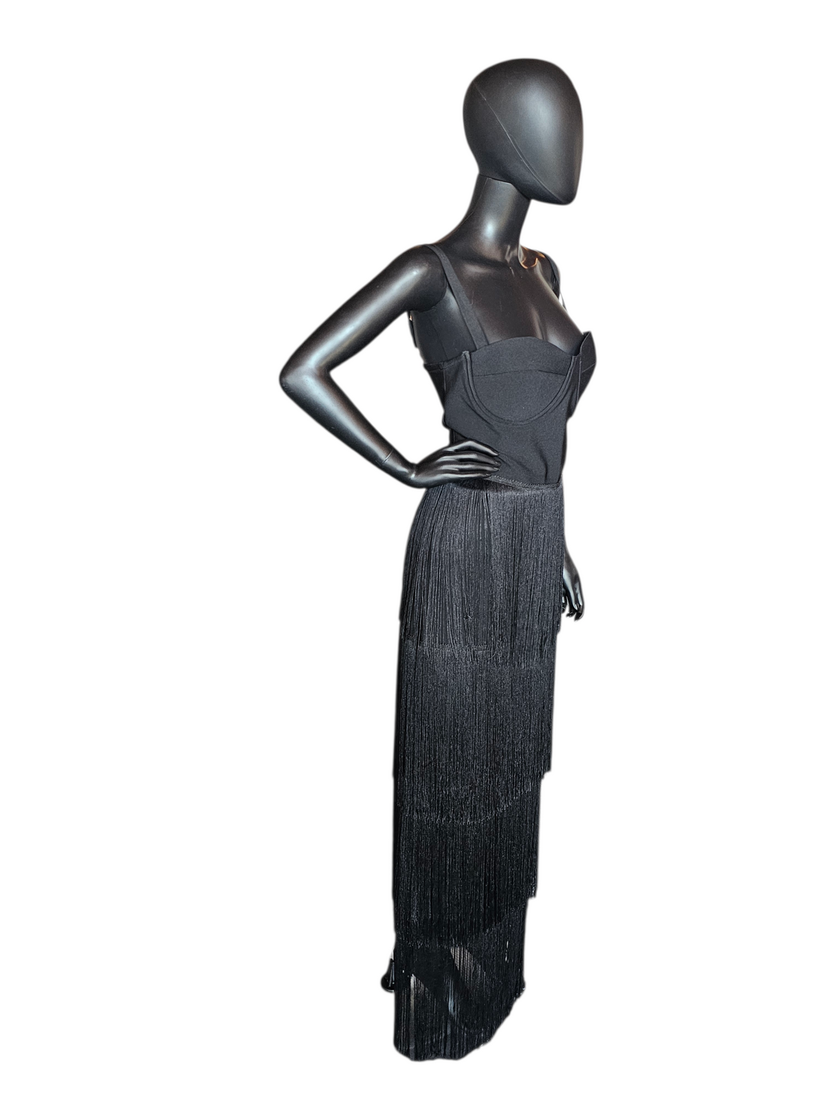 Fitted Black Fringe Maxi Party Dress NWT - Nova Luxe