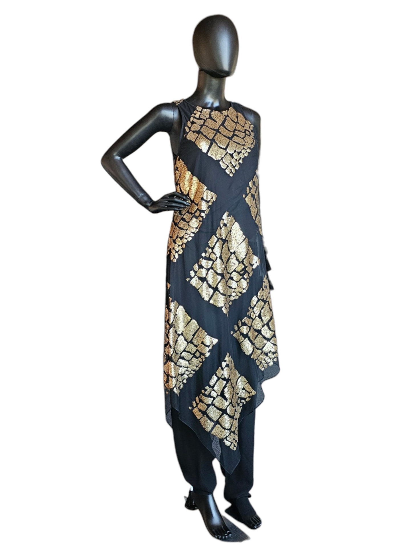Black/Gold Sequin Top Silk Tunic/Pant  Formal/ Religious Occasion - Catherine Bacon
