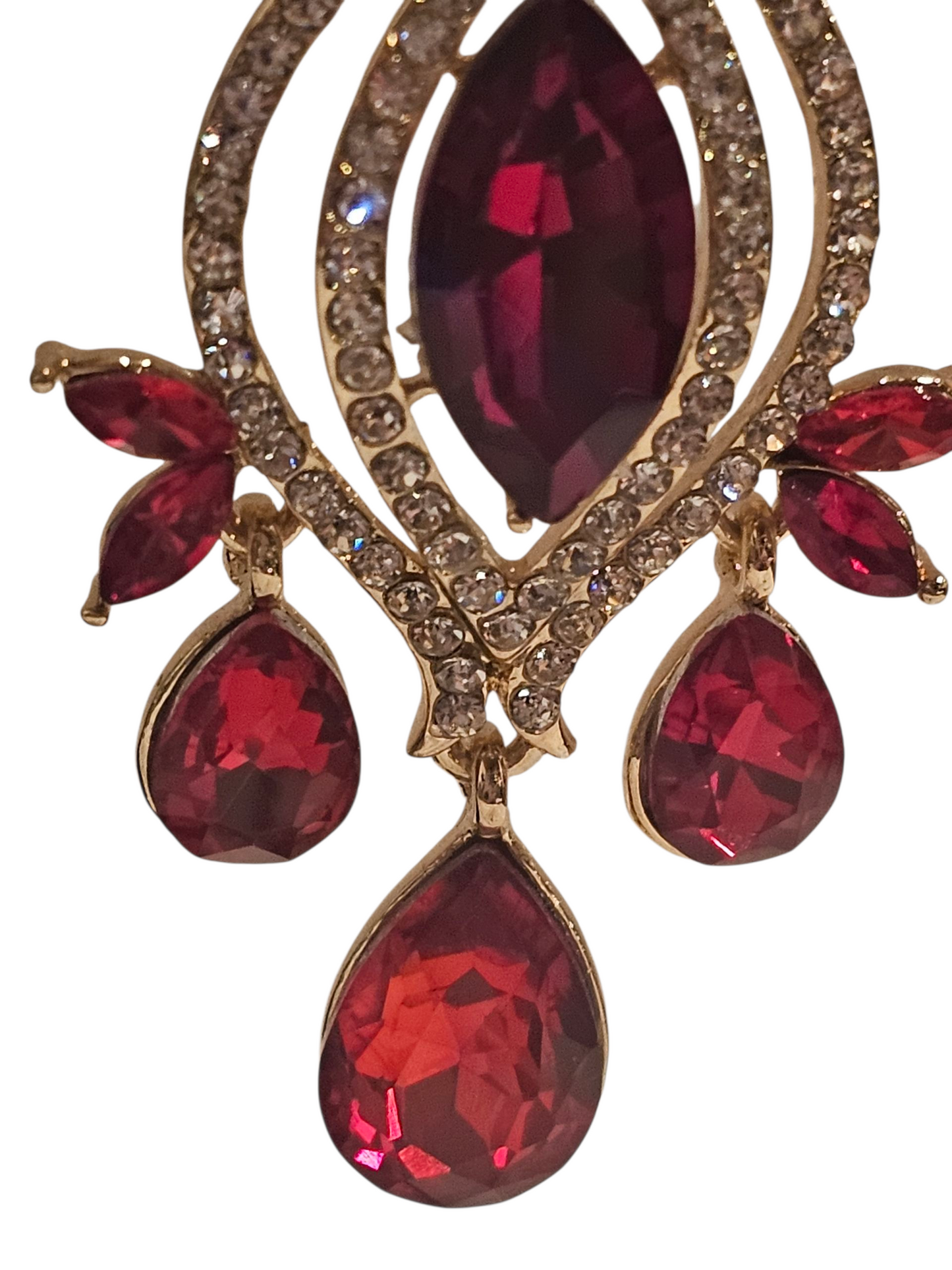 Ruby/Gold Teardrop Chandelier Earring