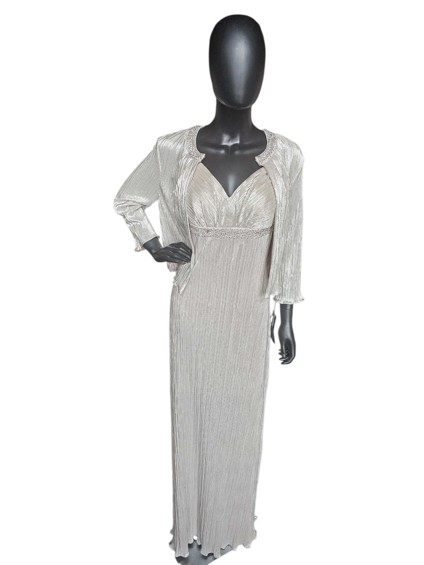 Champagne Metallic Crinkle Fabric W/Jacket NWT Maxi Formal Dress  - Cachet