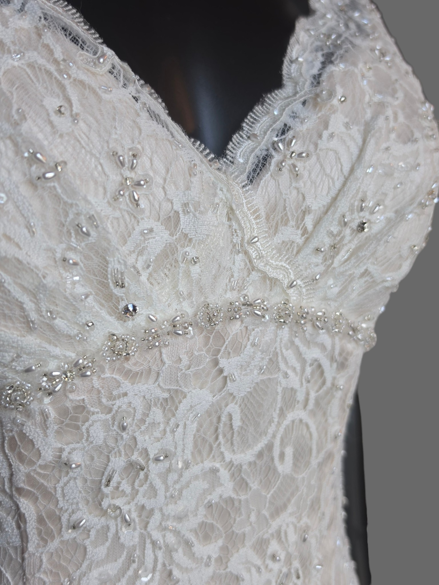 Ivory Lace V-Neck Fit/Flare Wedding Gown - Davids Bridal (NWT)