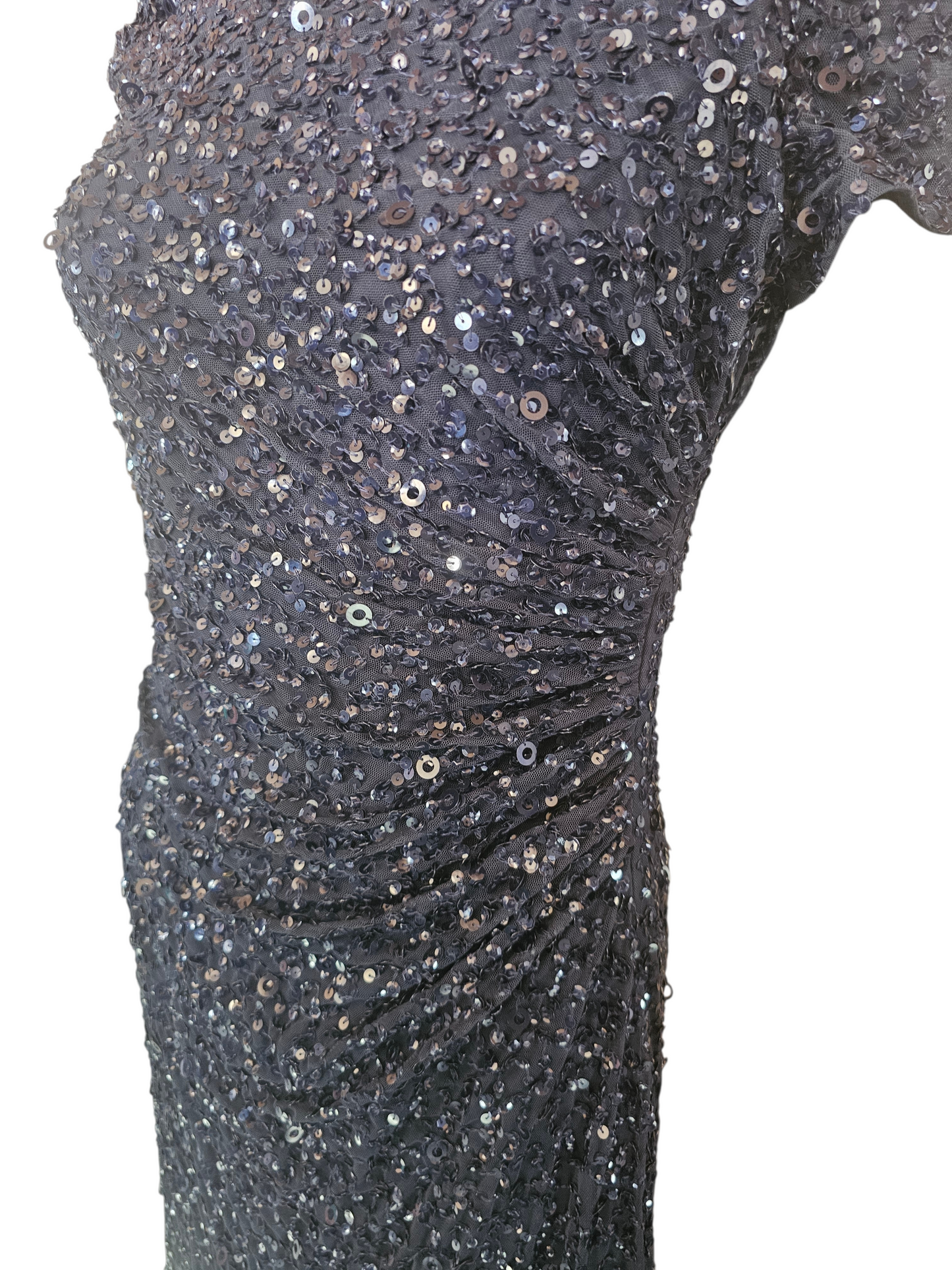 Navy Full Sequin Cap Sleeve Cowl Back Formal Dress - Adrianna Papell - NWT