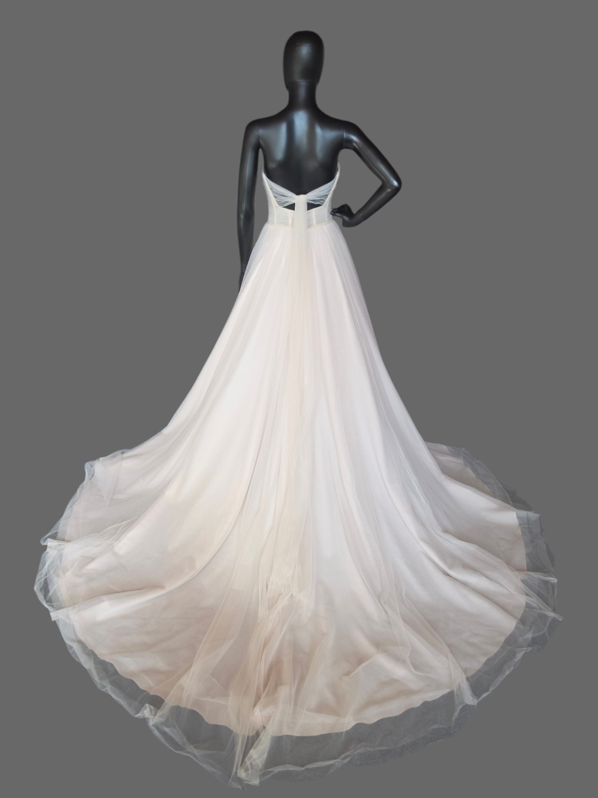 Blush Plunge Corset Top Sweetheart Minimalist Tulle A-Line Wedding Gown - Eddy K
