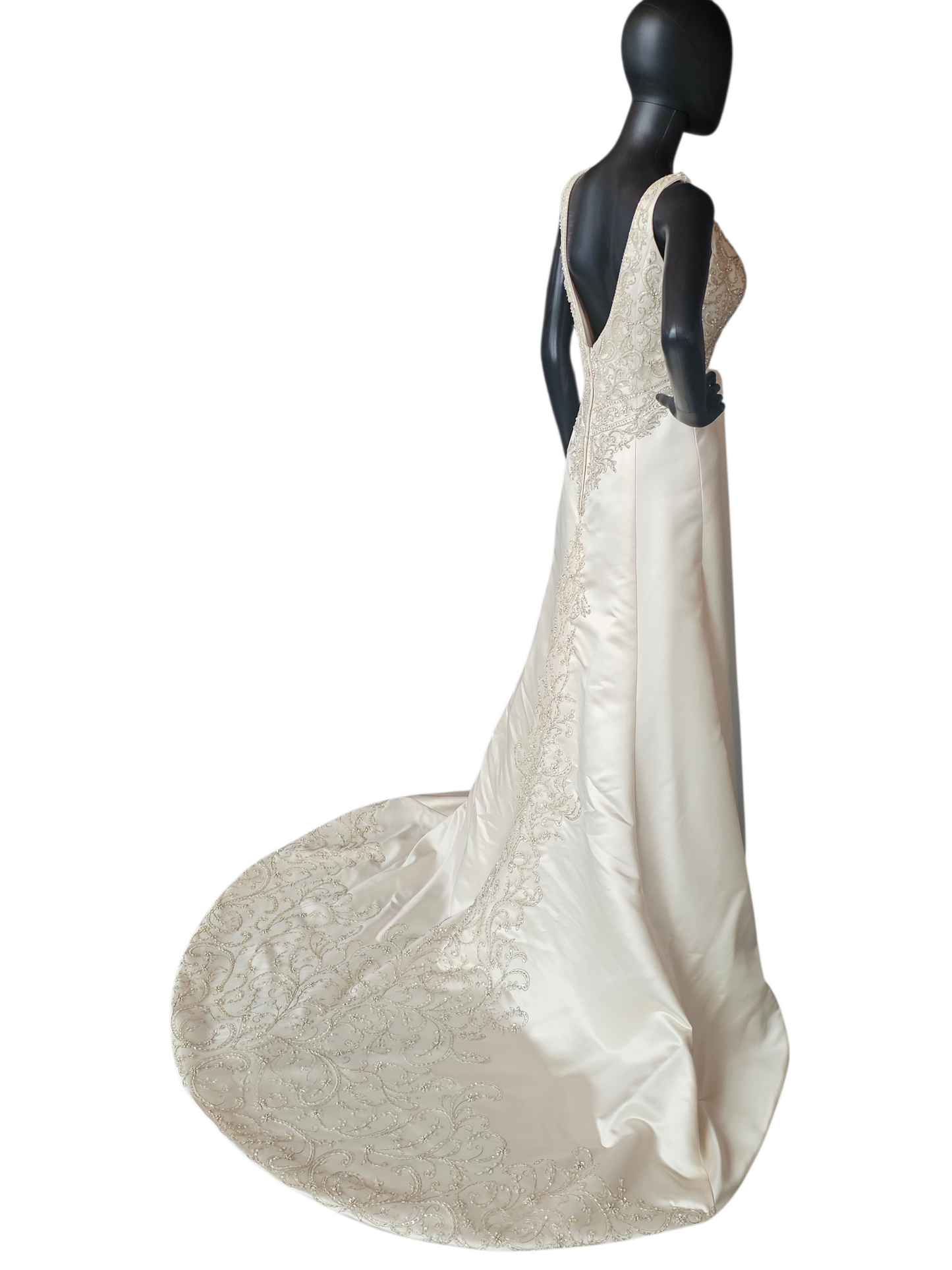Champagne Empire Satin V-Neck Wedding Gown - Casablanca